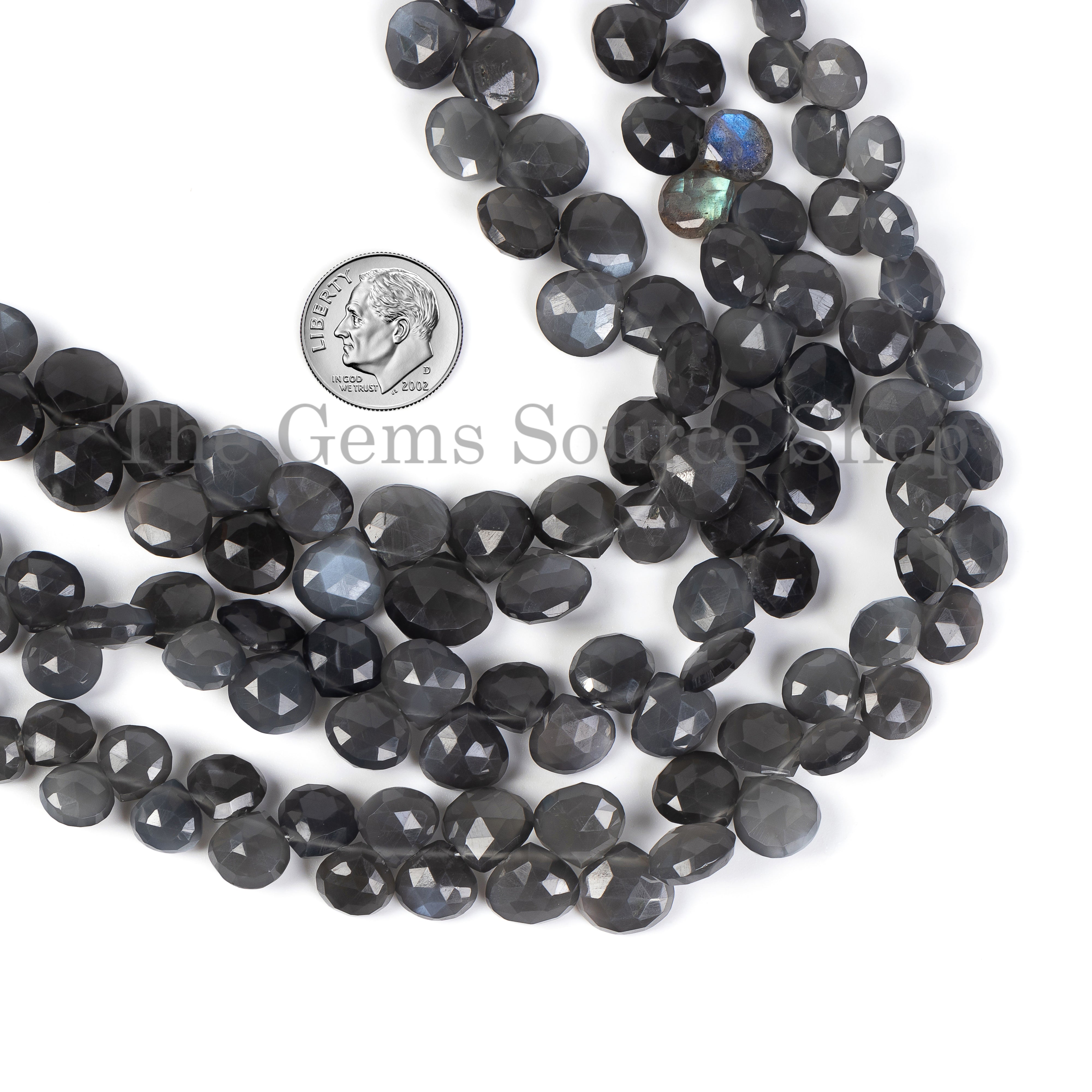 Natural Gray Moonstone Beads, Gray Moonstone Faceted Heart Beads for Jewelry Making.