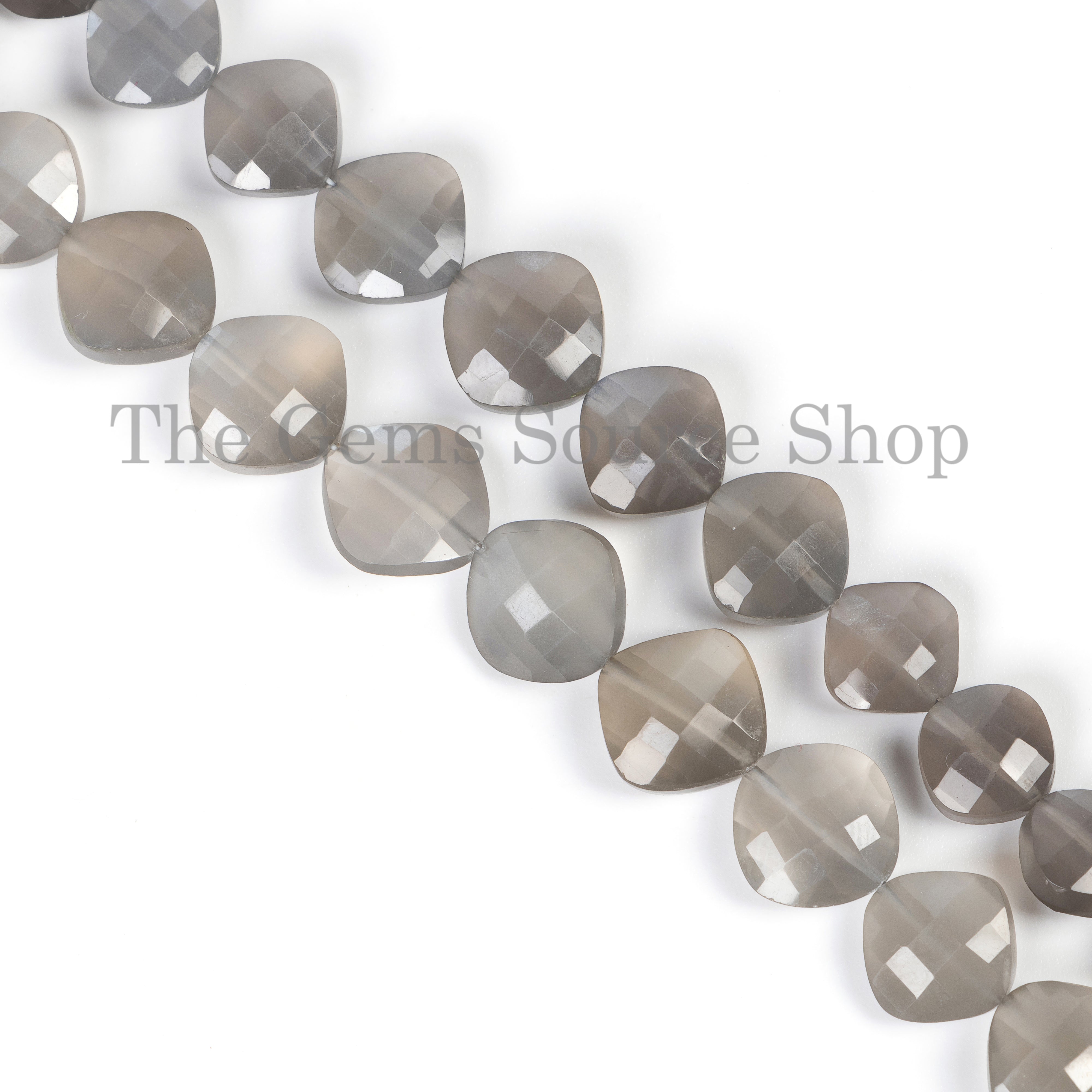 Natural Gray Moonstone Faceted Cushion Shape Gemstone Beads for Jewelry Making.
