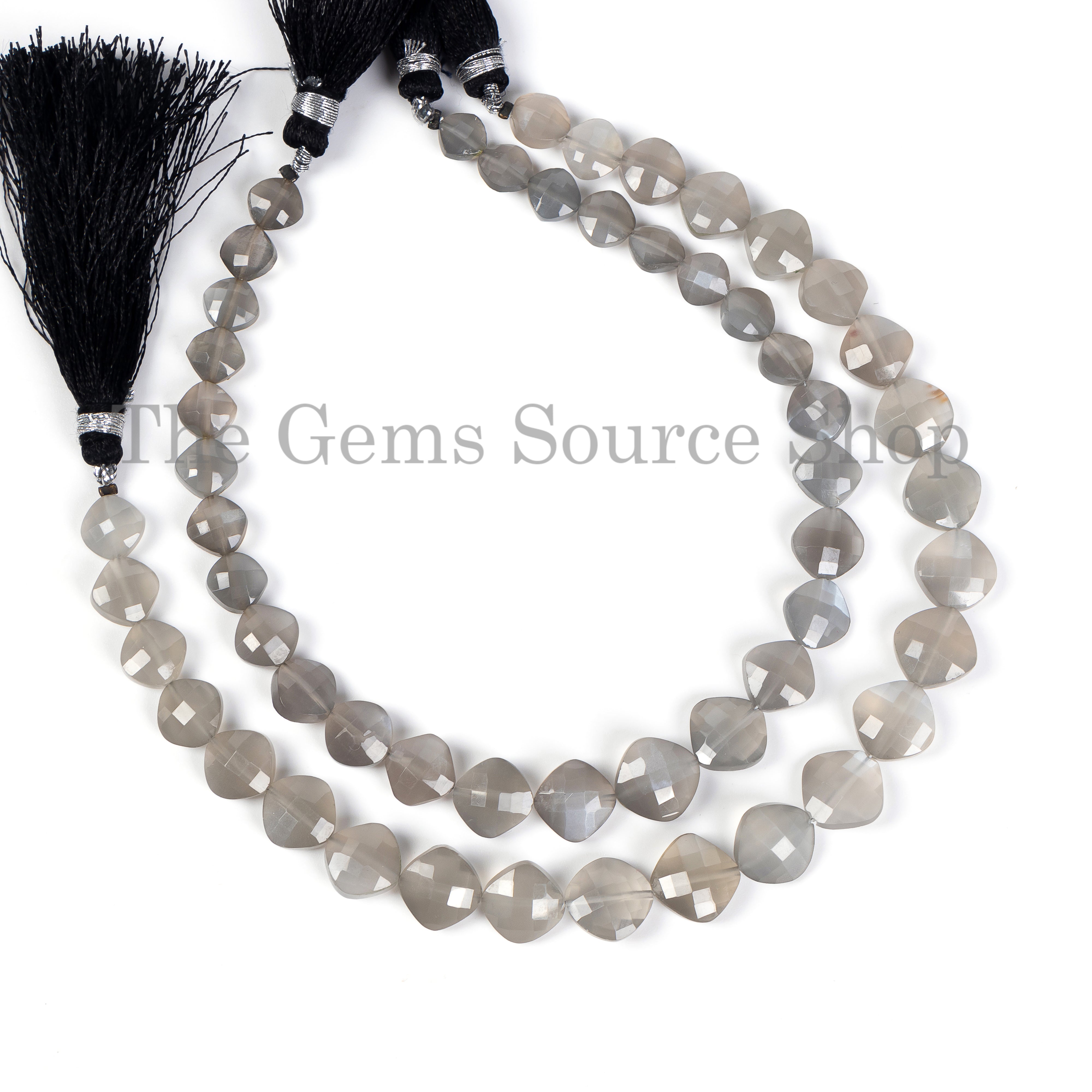 Natural Gray Moonstone Faceted Cushion Shape Gemstone Beads for Jewelry Making.