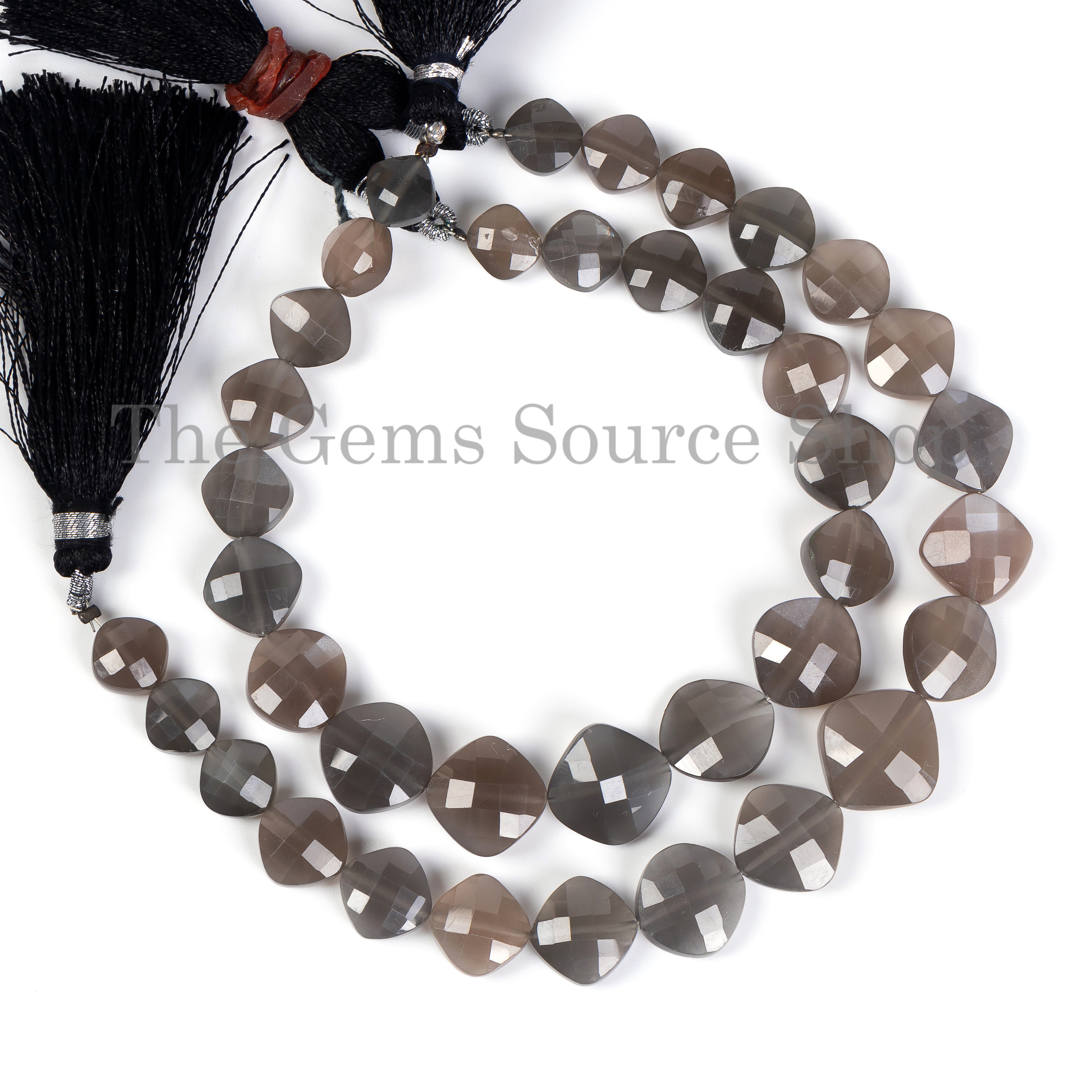 Natural Gray Moonstone Faceted Cushion Shape Gemstone Beads for Jewelry Making.TGS-5097