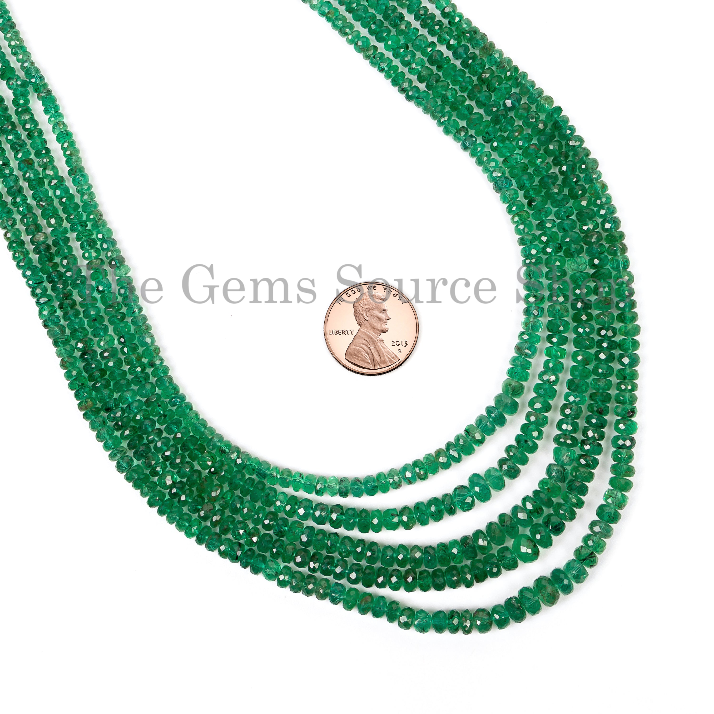 Emerald Faceted Rondelle Shape Necklace 5 Strand TGS-4975