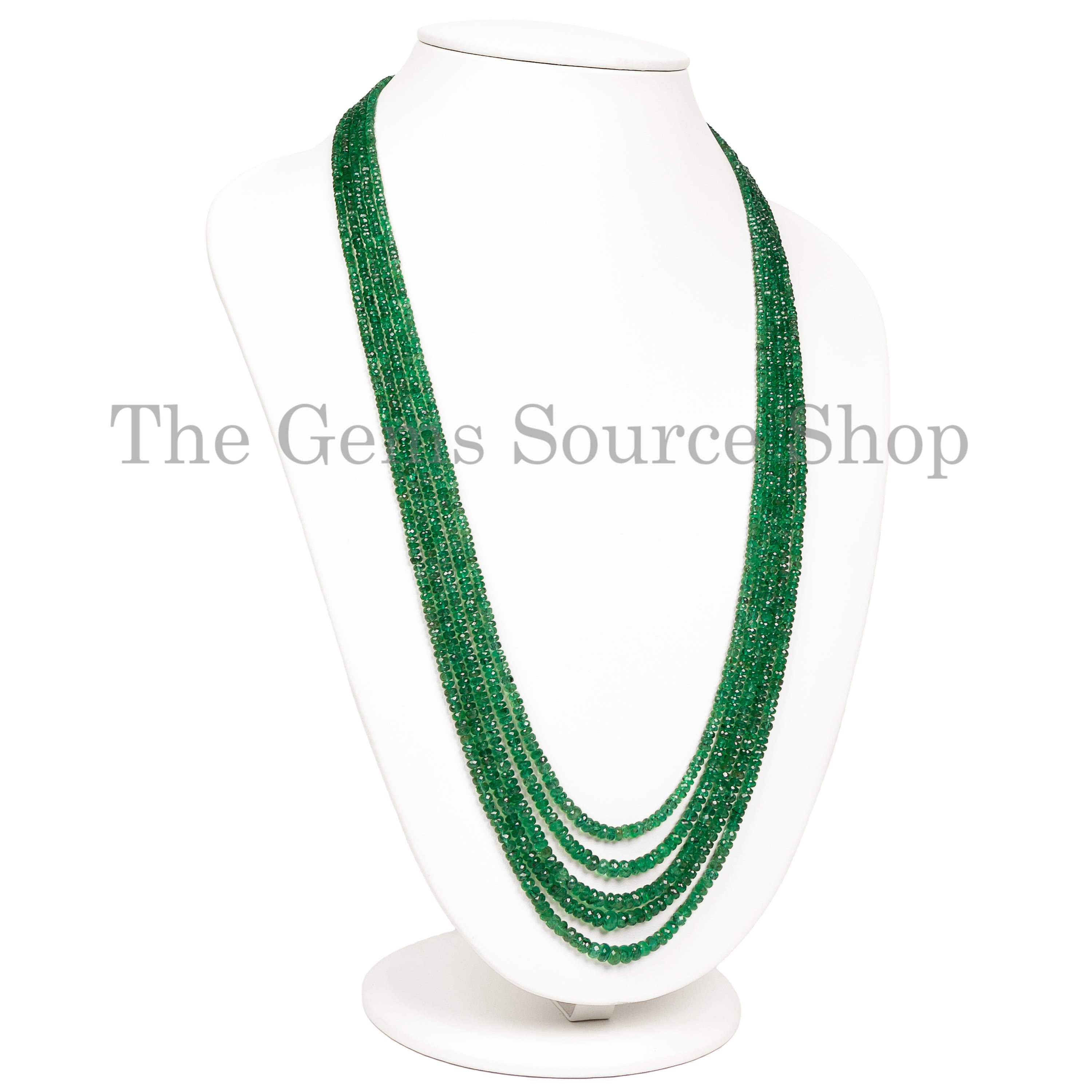 Emerald Faceted Rondelle Shape Necklace 5 Strand TGS-4975