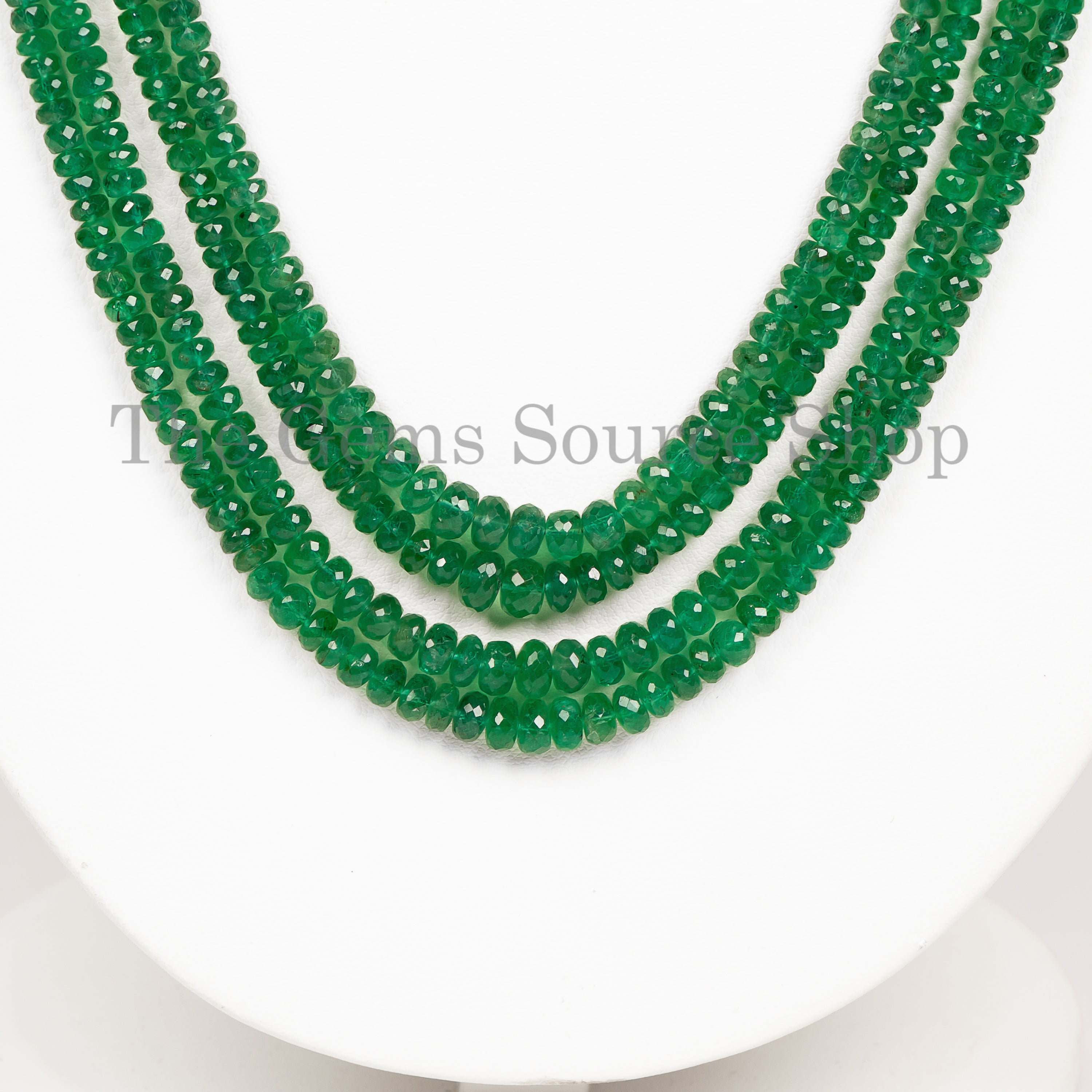 AAA Quality Emerald Faceted Rondelle Necklace 4 Strand TGS-4974