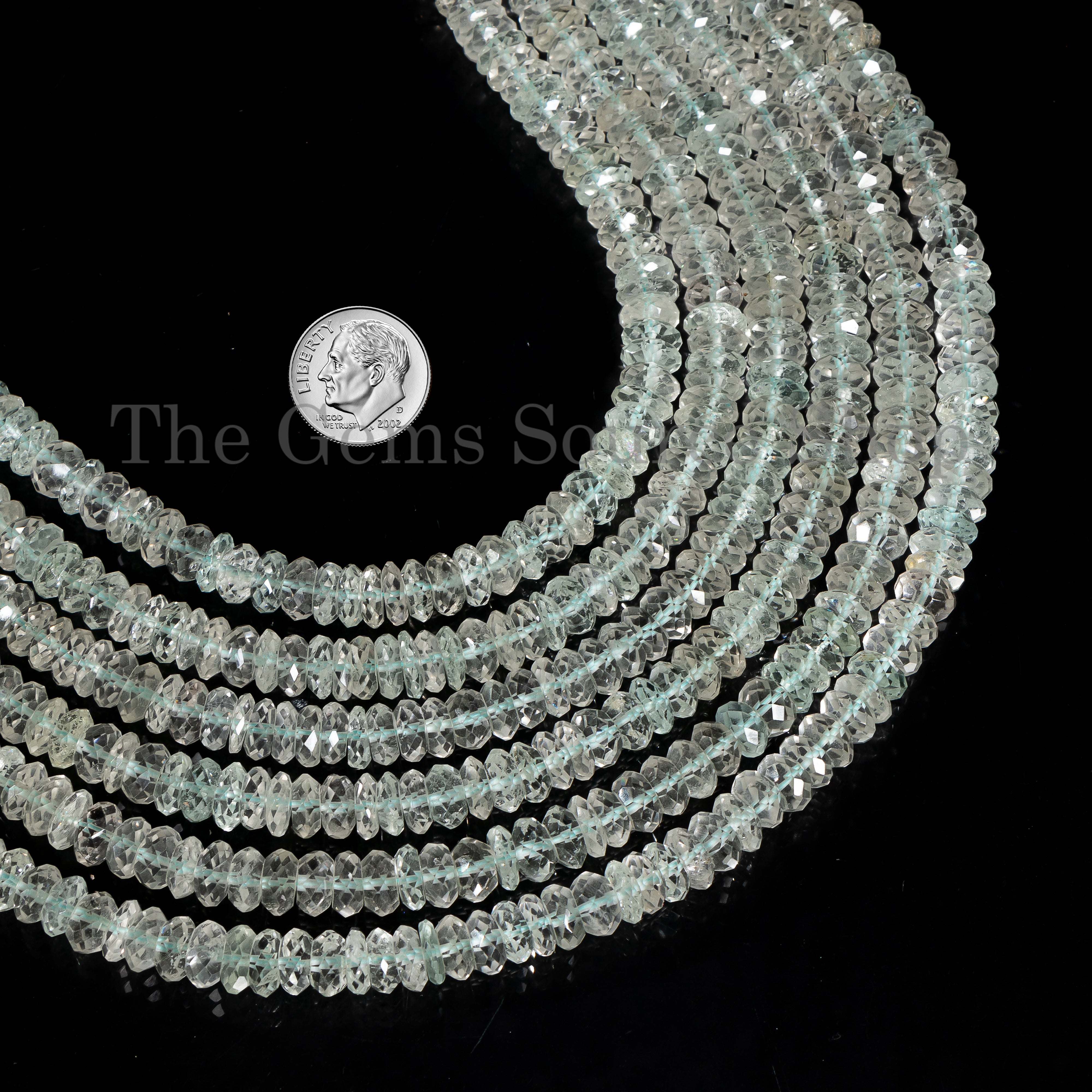 Natural Aquamarine Rondelle Faceted Beads, Aquamarine 7-8mm Gemstone Beads for Jewelry Making. TGS-5143