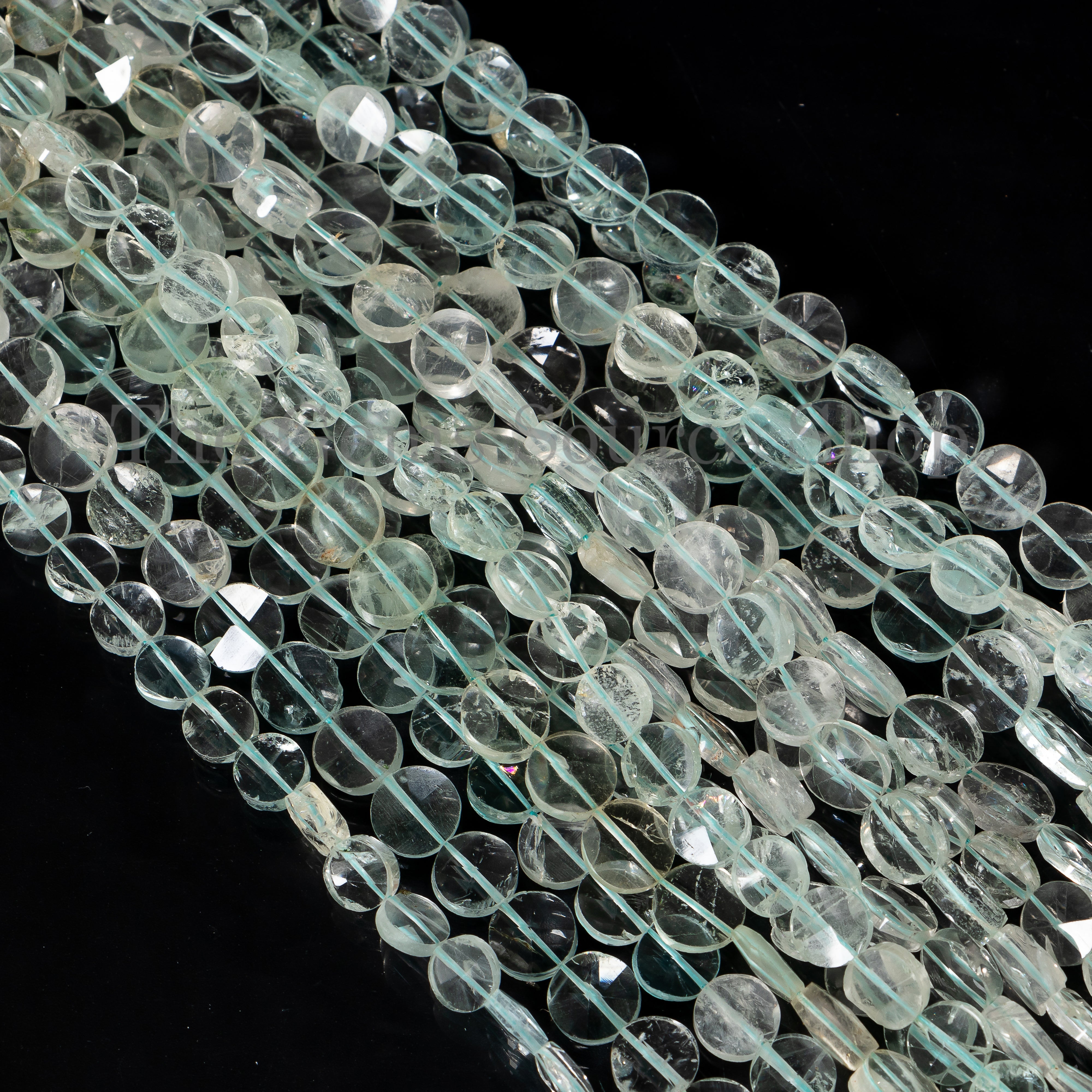 Aquamarine Faceted Coin Beads, Natural Aquamarine Coin Shape Gemstone Beads for Jewelry Making. TGS-5142