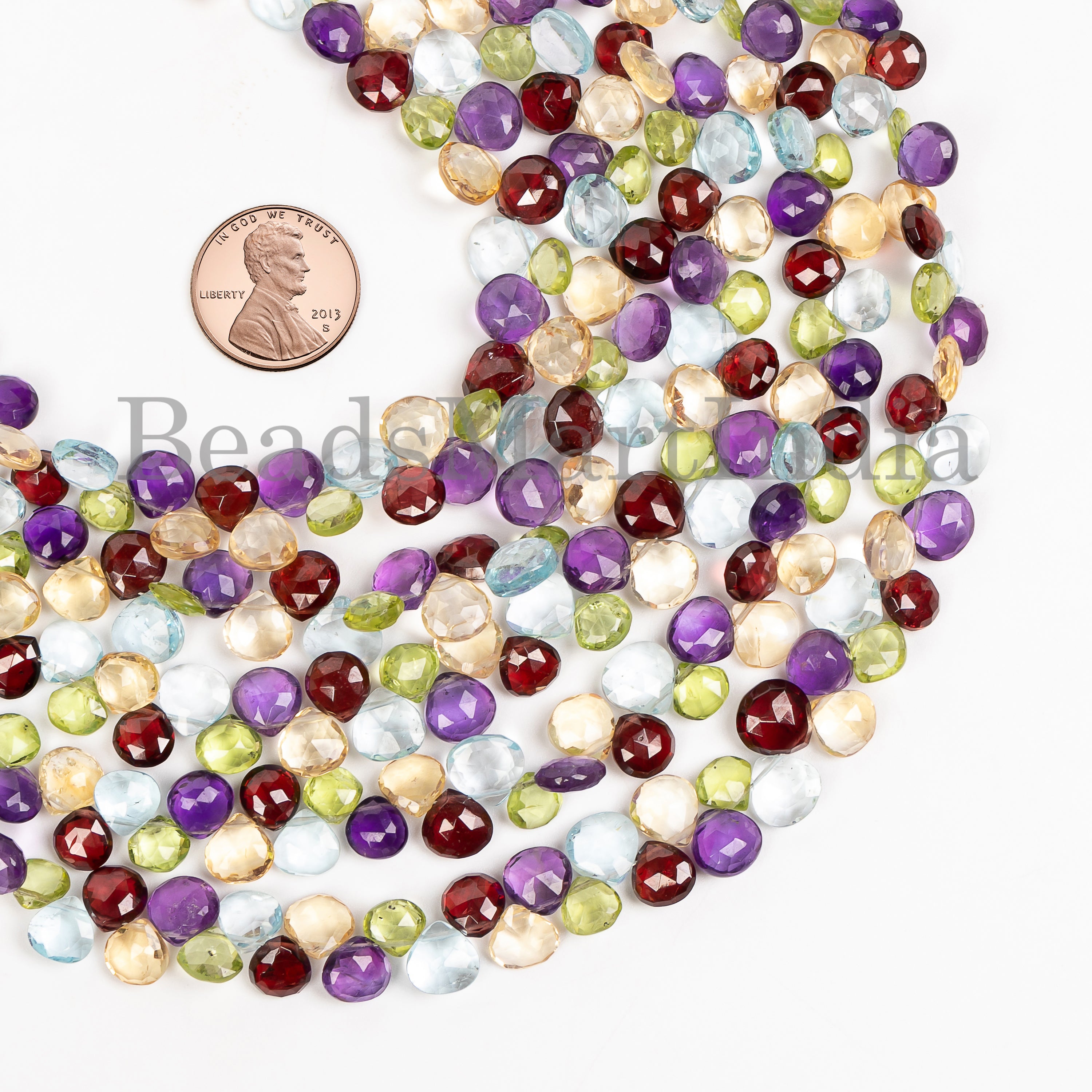 Multi Gemstone Faceted Heart Shape Beads TGS-4993