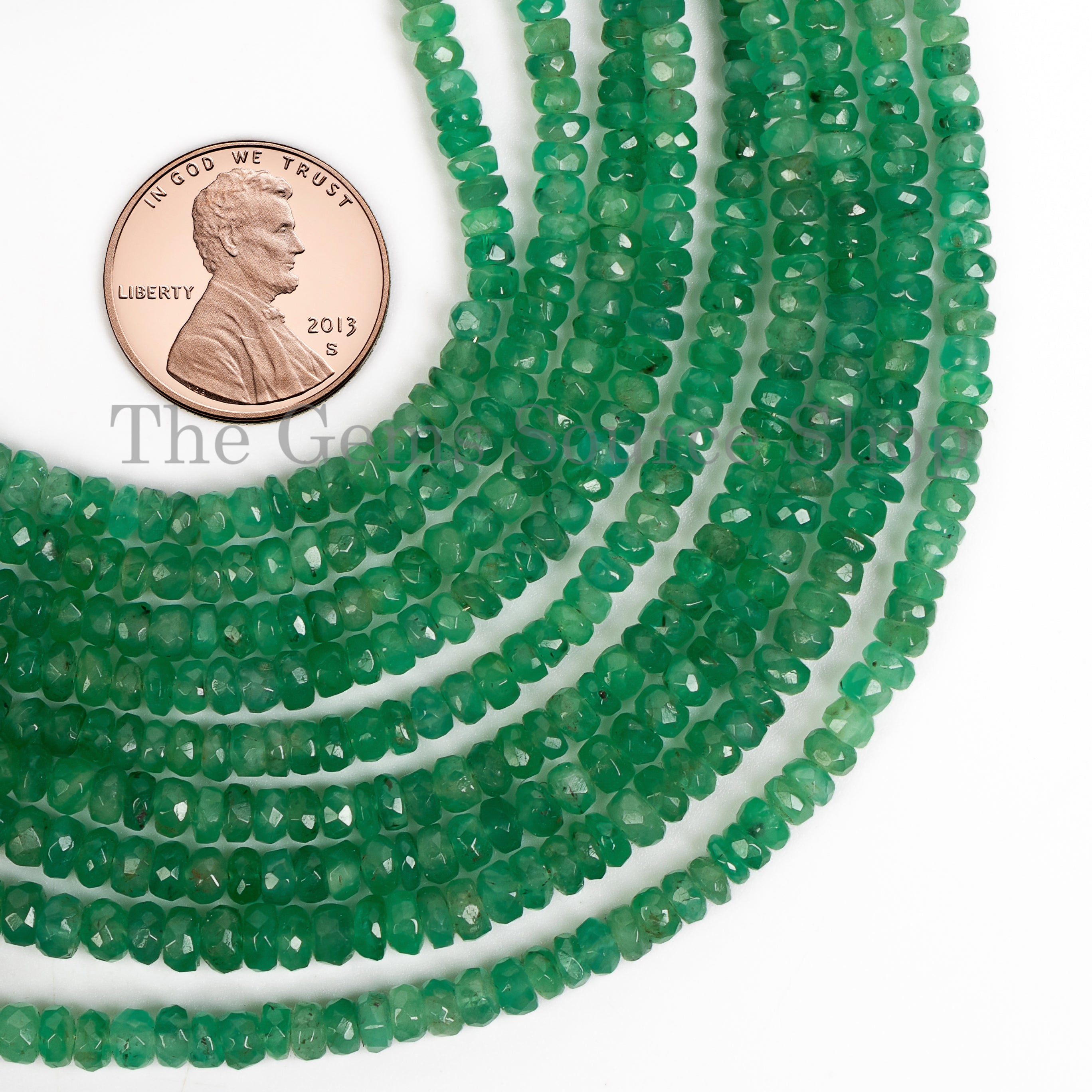 Natural Emerald Faceted Rondelle Gemstone Beads For Jewelry Making TGS-5018