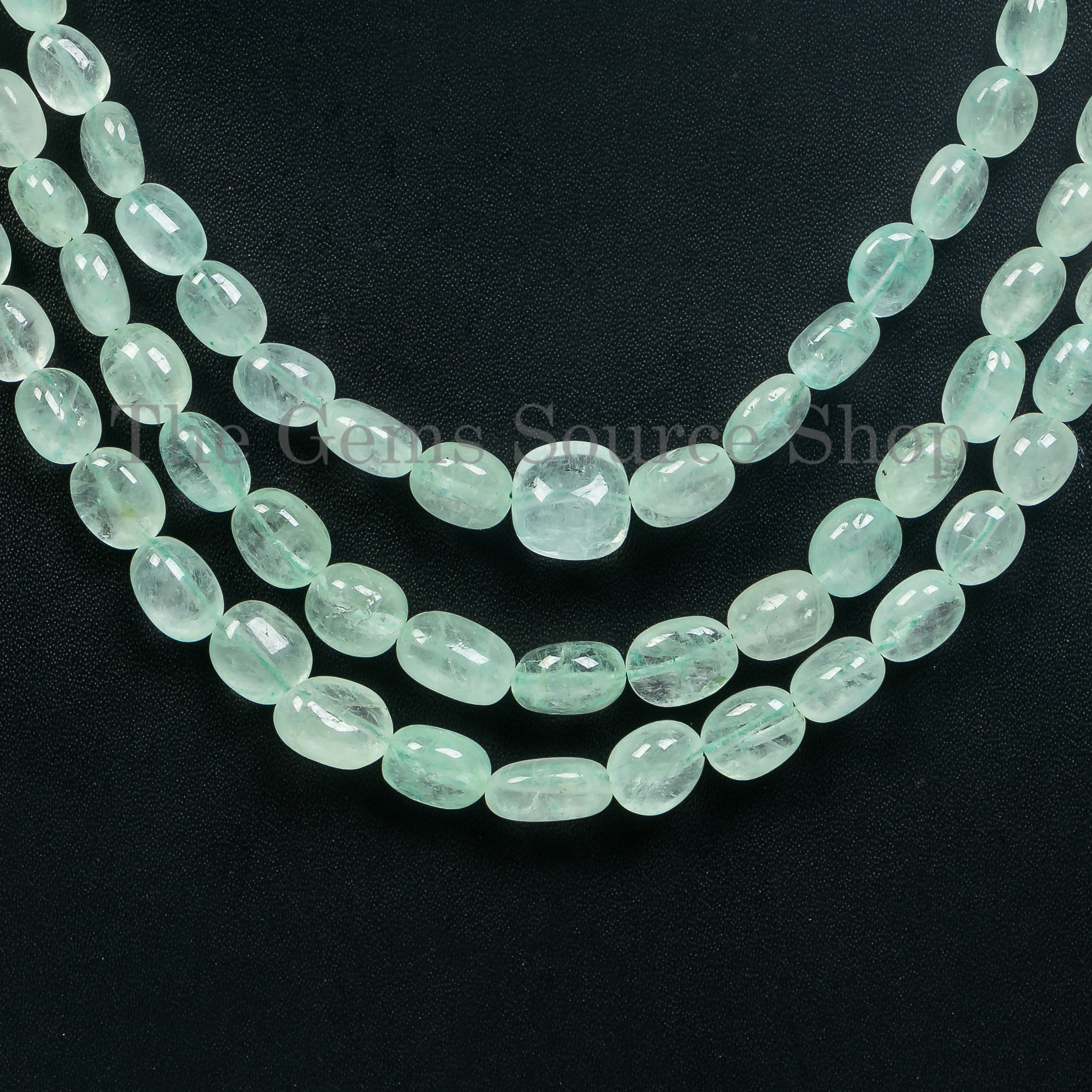 3 Lines Green Beryl Smooth Nuggets Necklace, Green Beryl Plain Nuggets TGS-4567