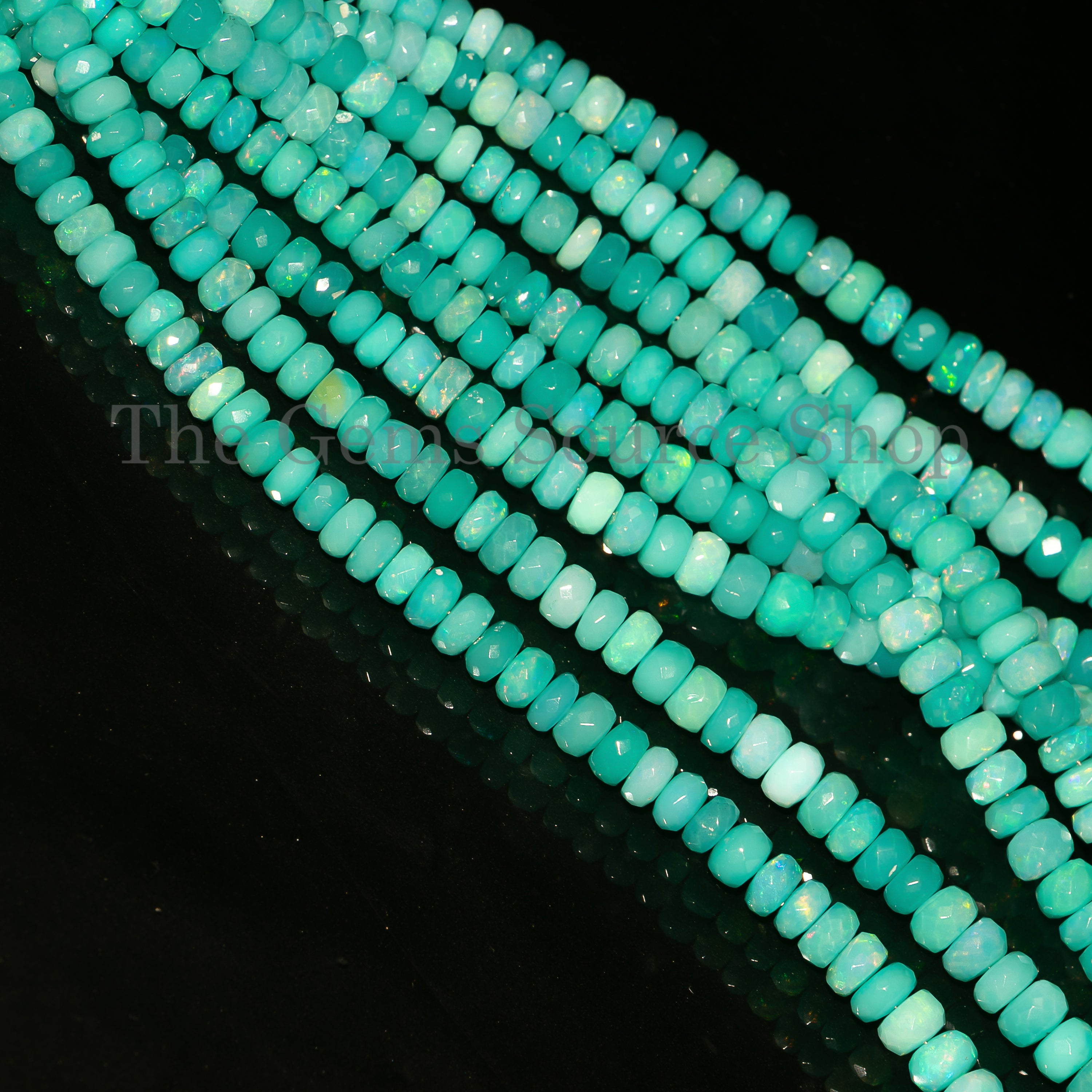 Blue Opal Faceted Rondelle Gemstone Beads TGS-4710