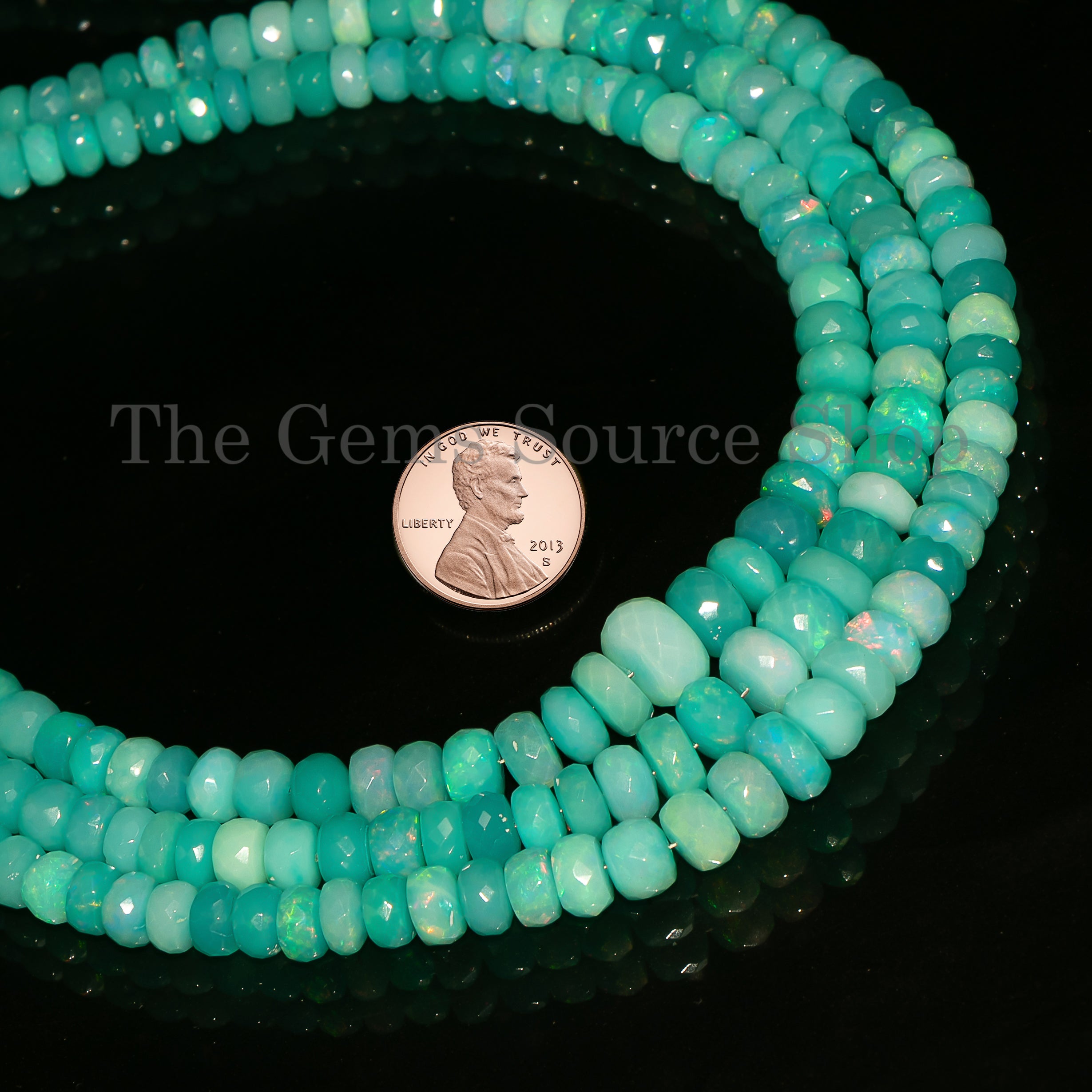Blue Opal Faceted Rondelle Gemstone Beads TGS-4710