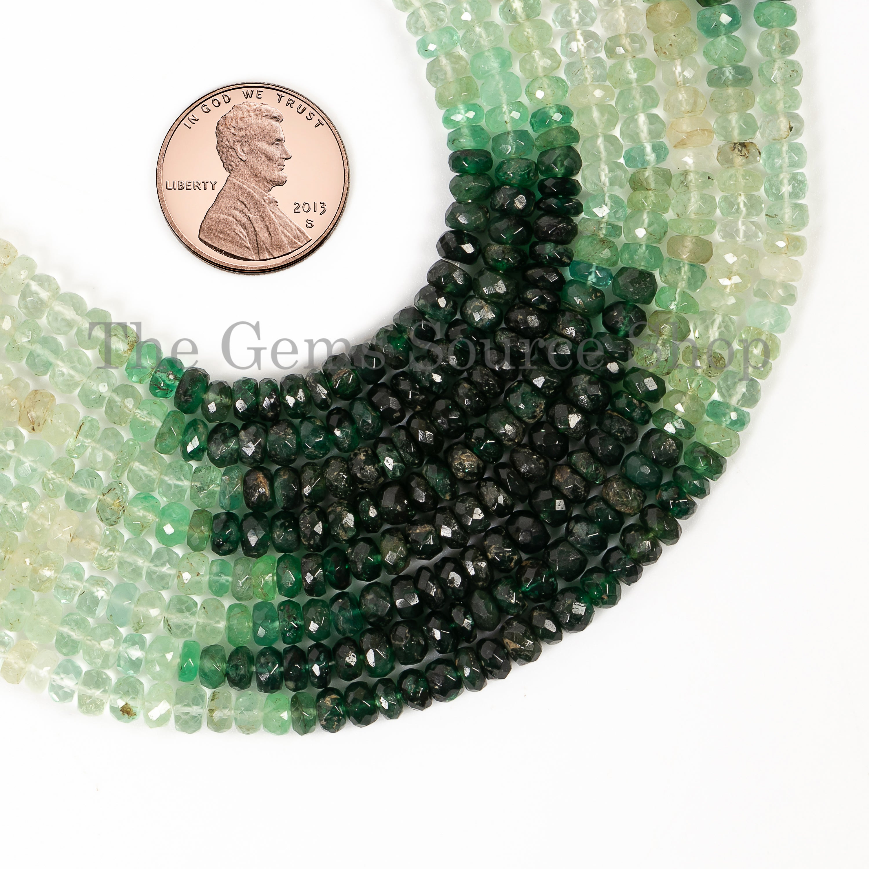4-4.5 mm Shaded Emerald Faceted Rondelle Briolette Beads TGS-4735