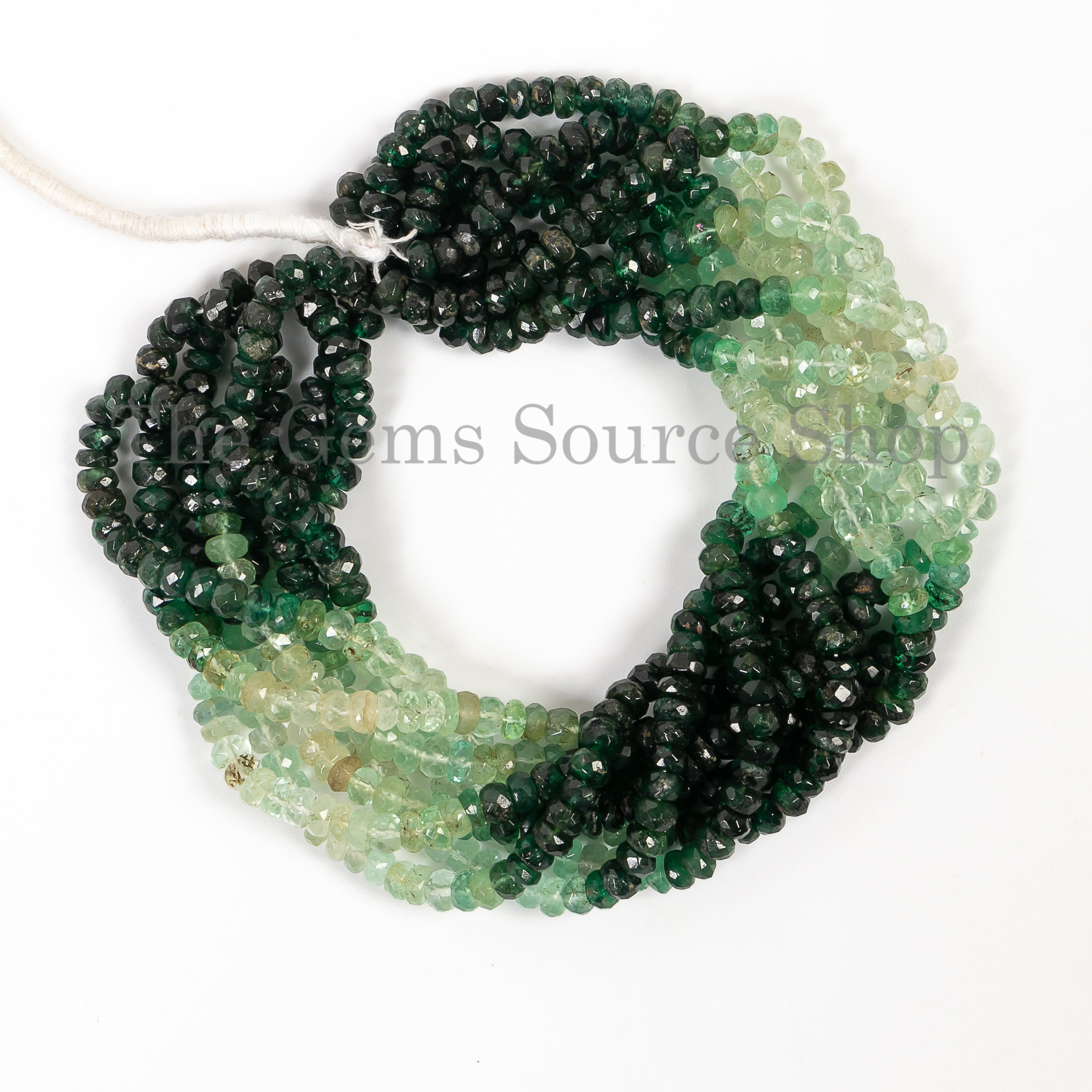 4-4.5 mm Shaded Emerald Faceted Rondelle Briolette Beads TGS-4735