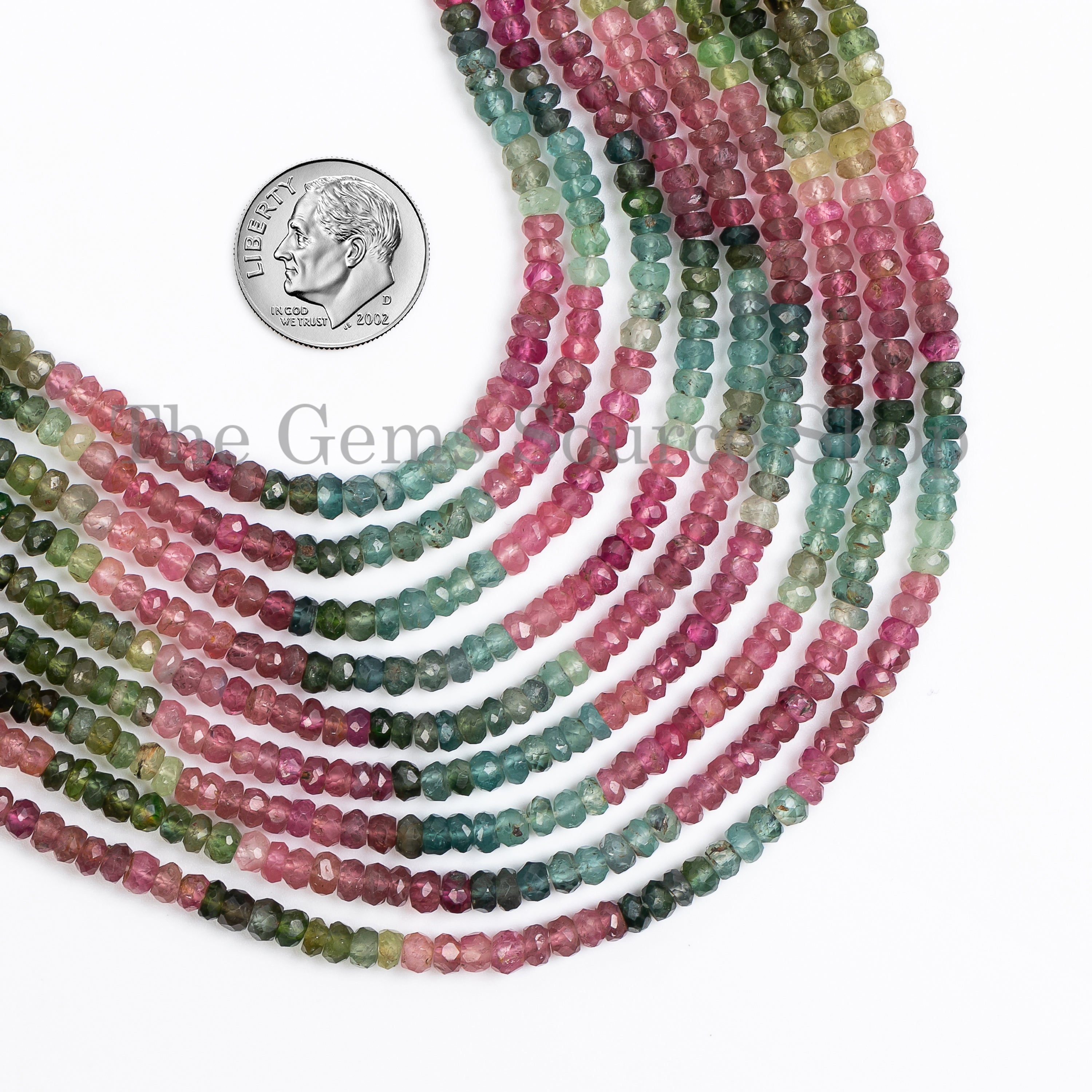 4 mm Multi Tourmaline Beads, Faceted Rondelle Beads, Natural Tourmaline Beads For Jewelry TGS-5040
