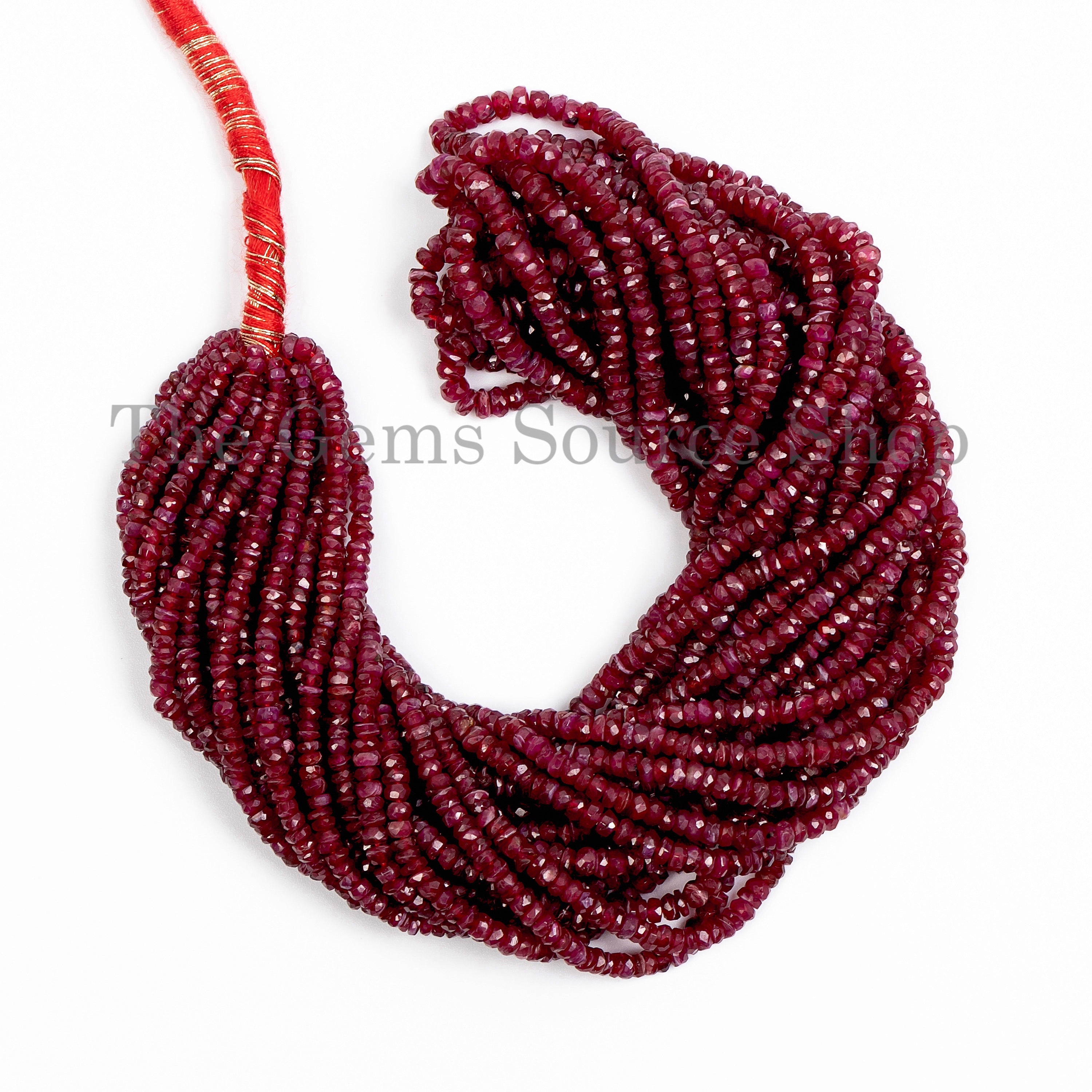 Natural ruby faceted rondelle beads, 2.5-3.5mm ruby faceted round beads for jewelry making, TGS-5048
