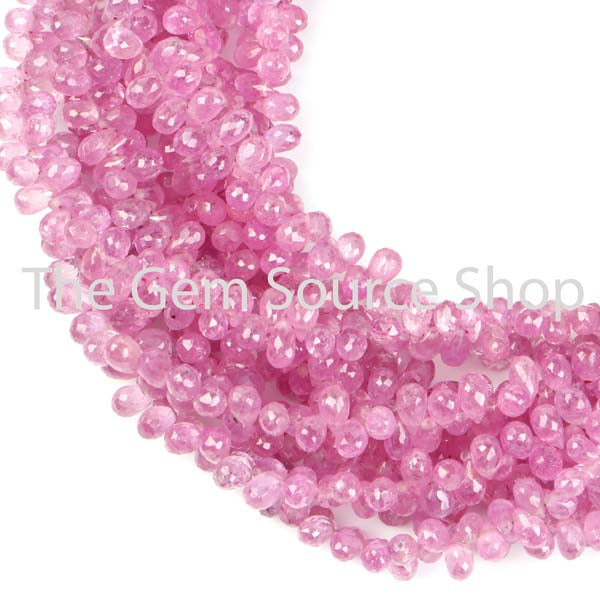 Pink Sapphire Faceted Side Drill Drops Shape Beads TGS-2226
