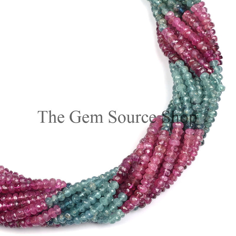 Rubellite And Indigolite Faceted Rondelle Shape Beads TGS-0259