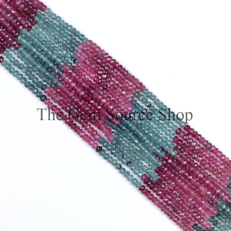 Rubellite And Indigolite Faceted Rondelle Shape Beads TGS-0259