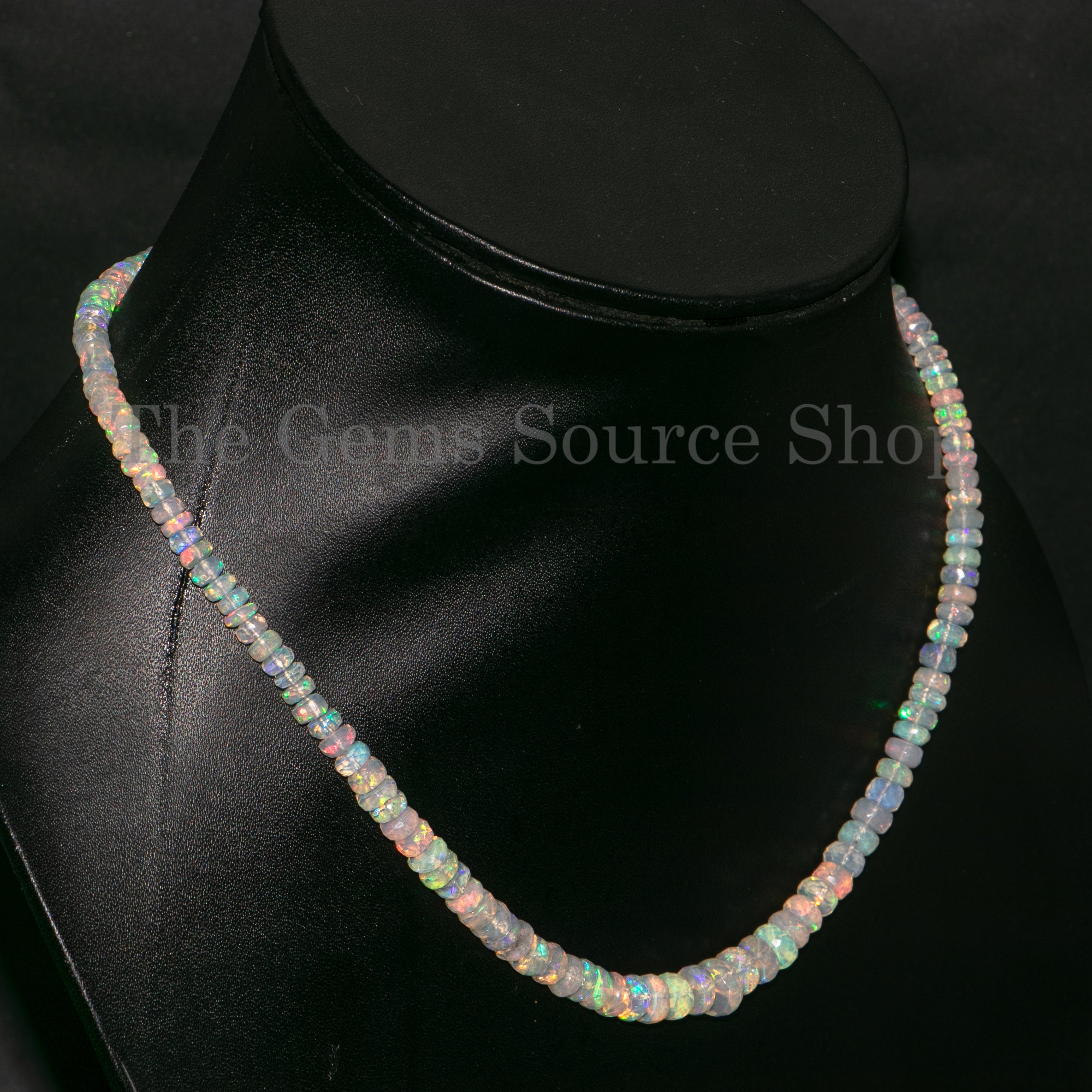 Natural Ethiopian Opal Faceted Rondelle Shape Gemstone Beaded Necklace for Her