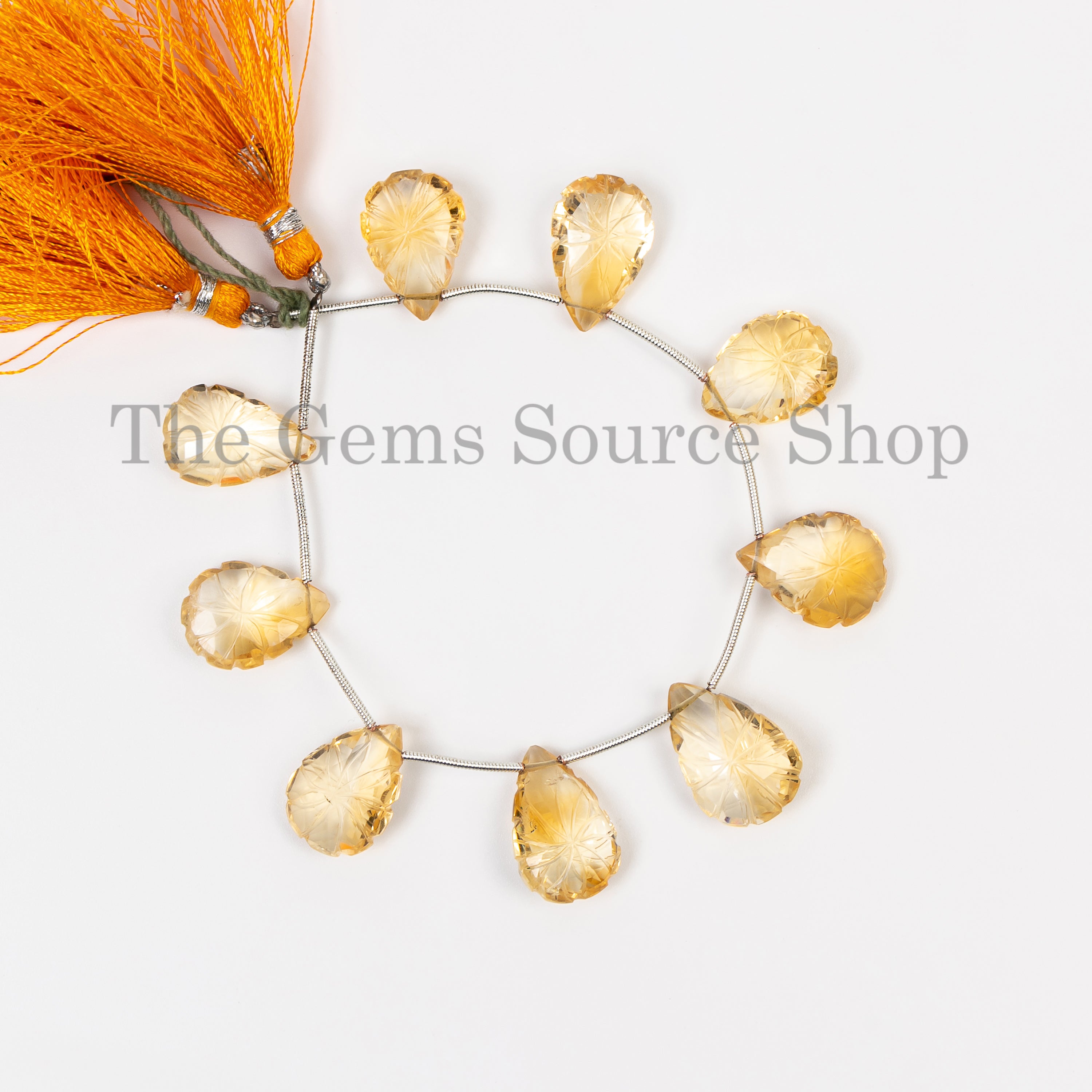 6"-11x14-12x16.5mm Genuine Citrine Carved Pear Shape Wholesale Beads Strand for Jewelry