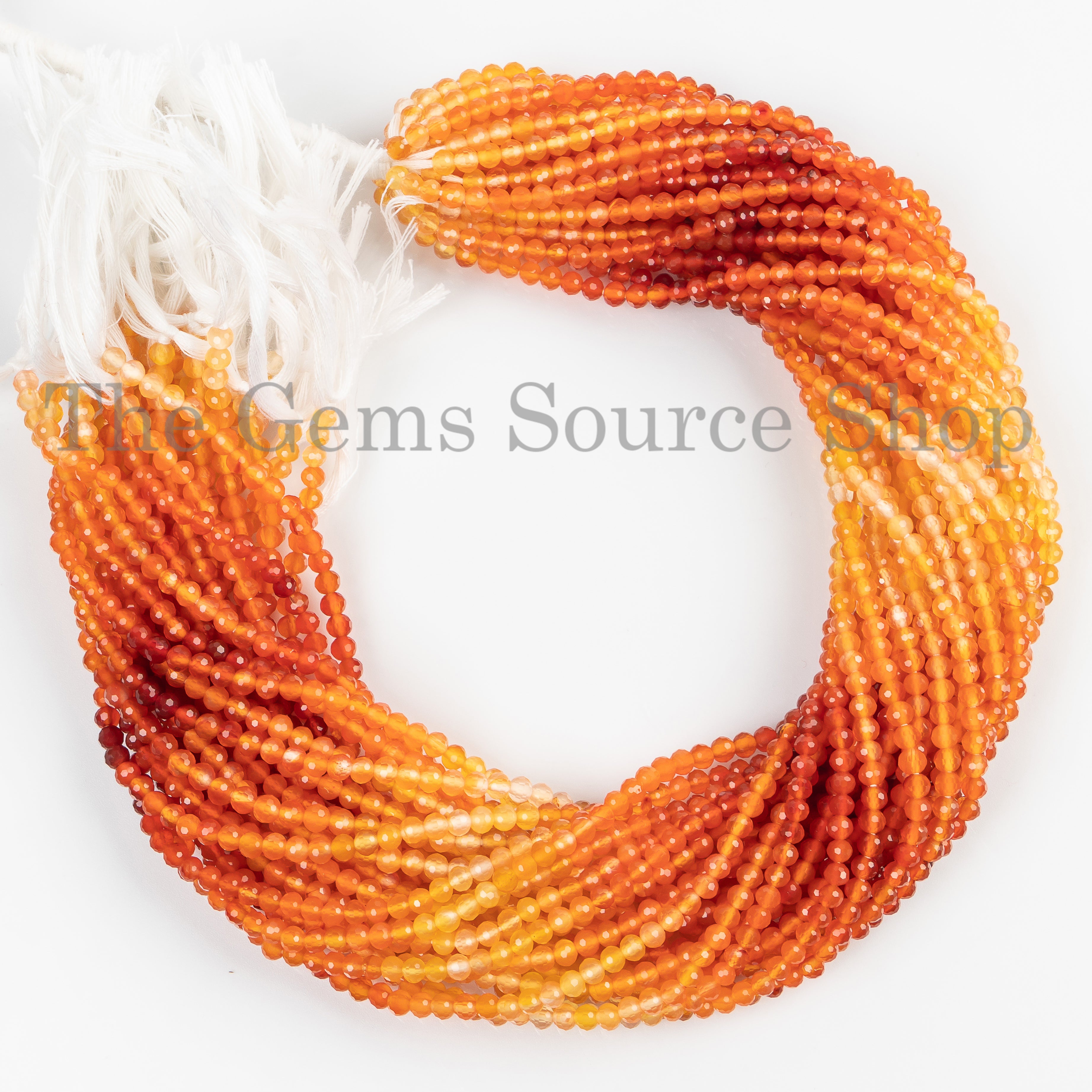 Natural Carnelian Faceted Round Shape 3.5-4mm Gemstone Beads 13" Strand