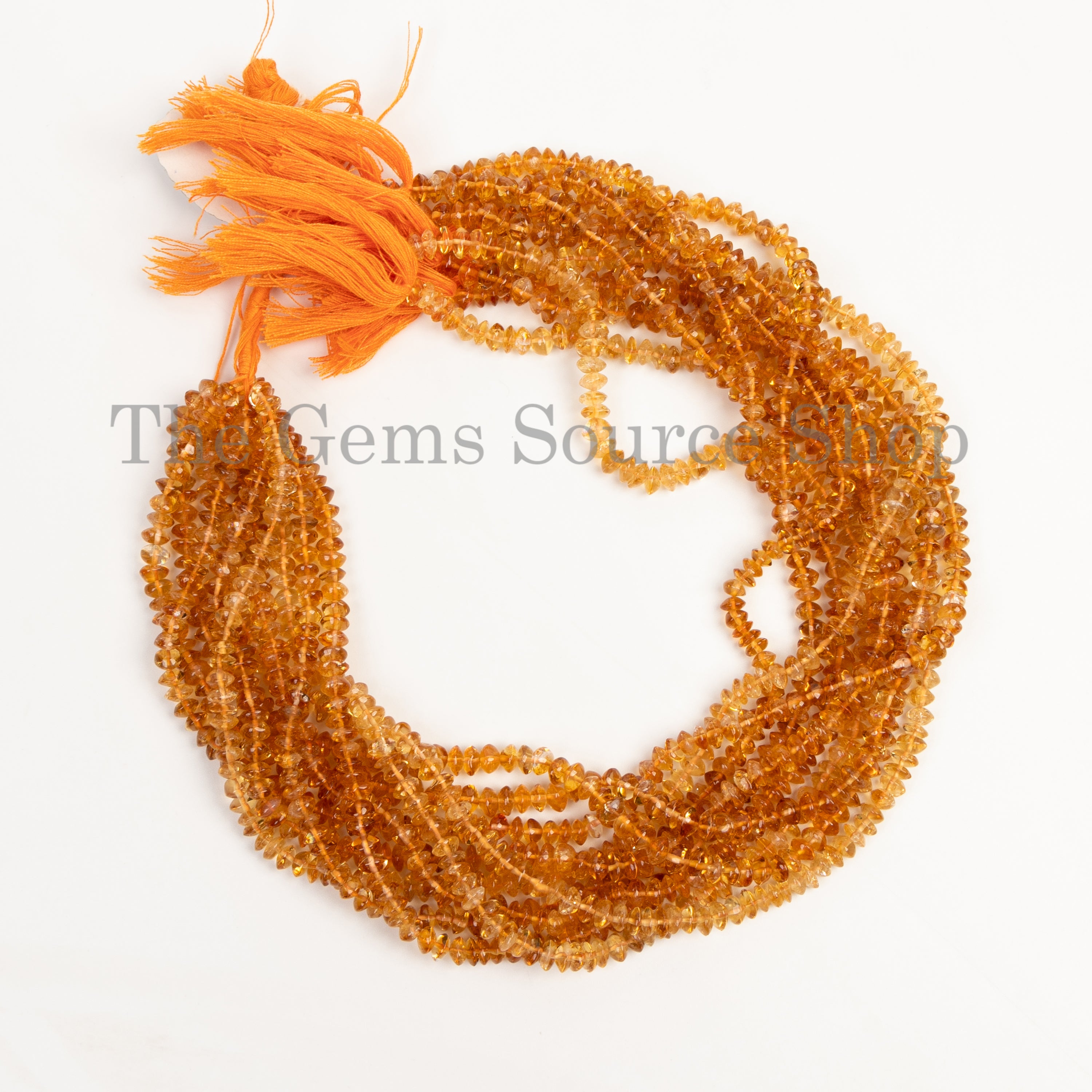 Button Shape Smooth Center Drilled Citrine Wholesale Beads Strand 4-5mm-15"