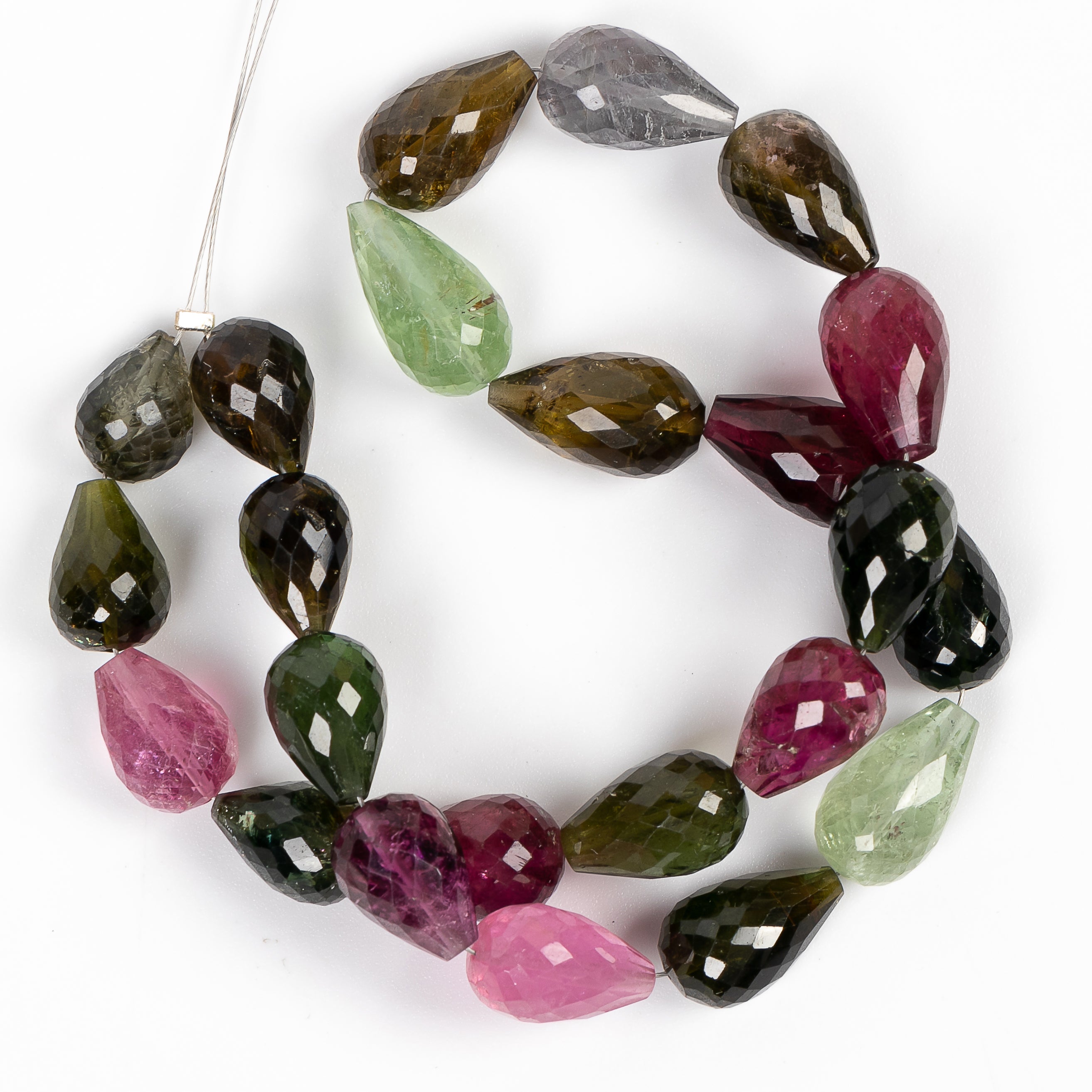 7.5x10-8x14mm-10" Natural Multi Tourmaline Smooth Drops Gemstone Beads Bulk Strand