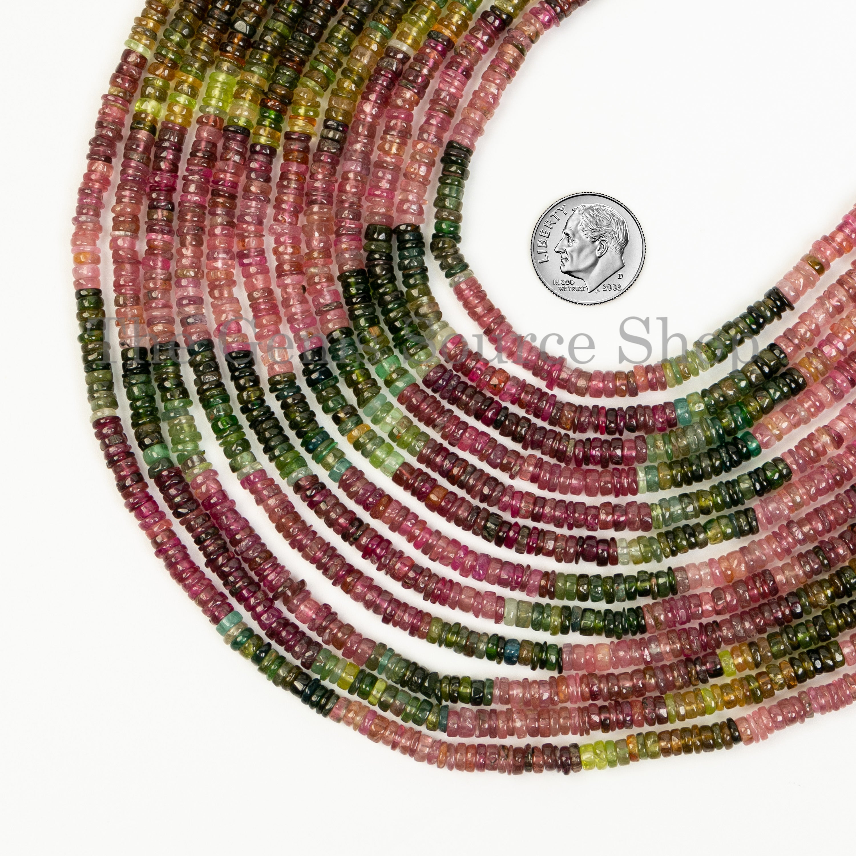 Plain Tyre Shape Natural Multi Tourmaline Center Drilled Bulk Beads Strand- 4-4.5mm-16"