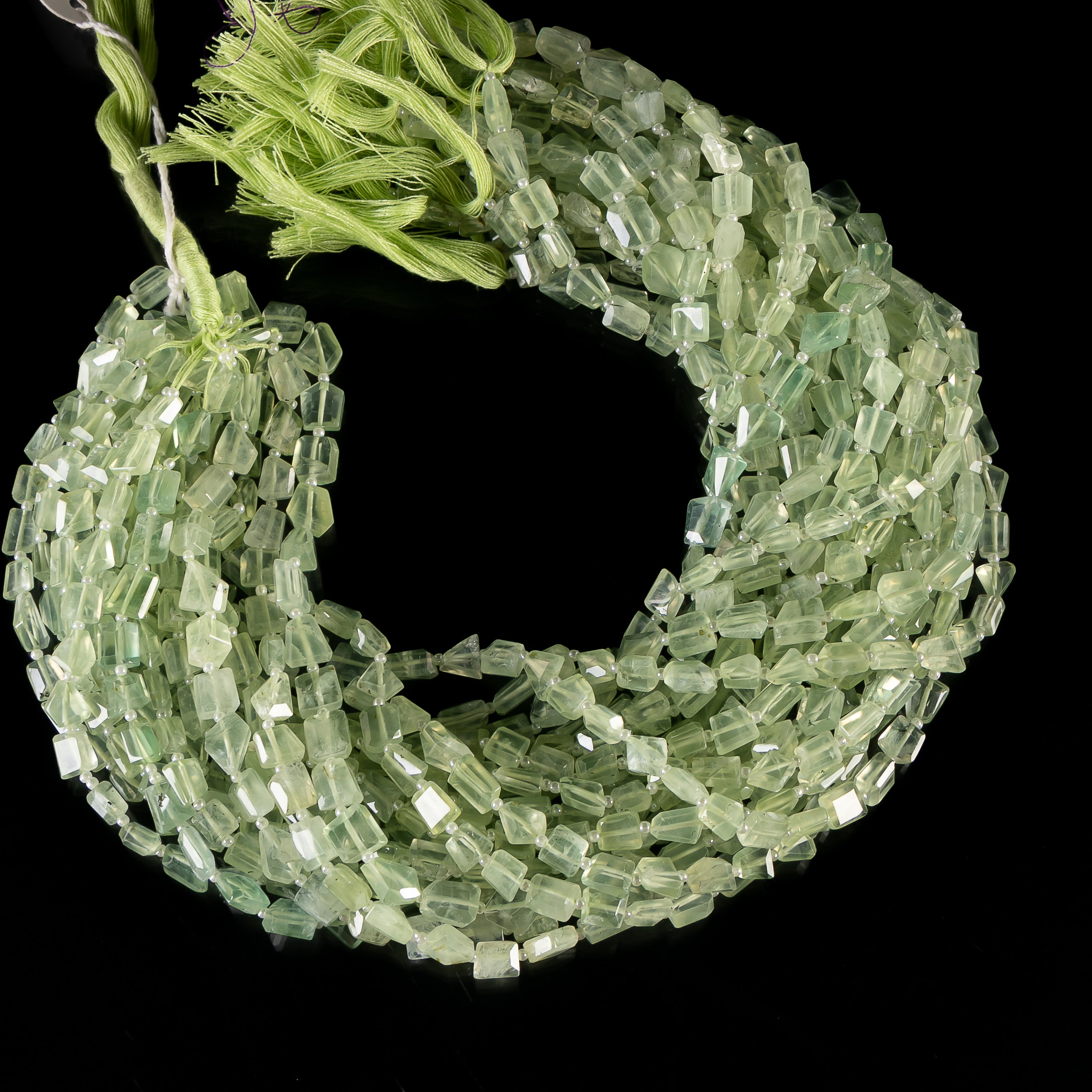 14" Natural African Prehnite Faceted Nugget Gemstone Beads Strand-5x6-7x8mm