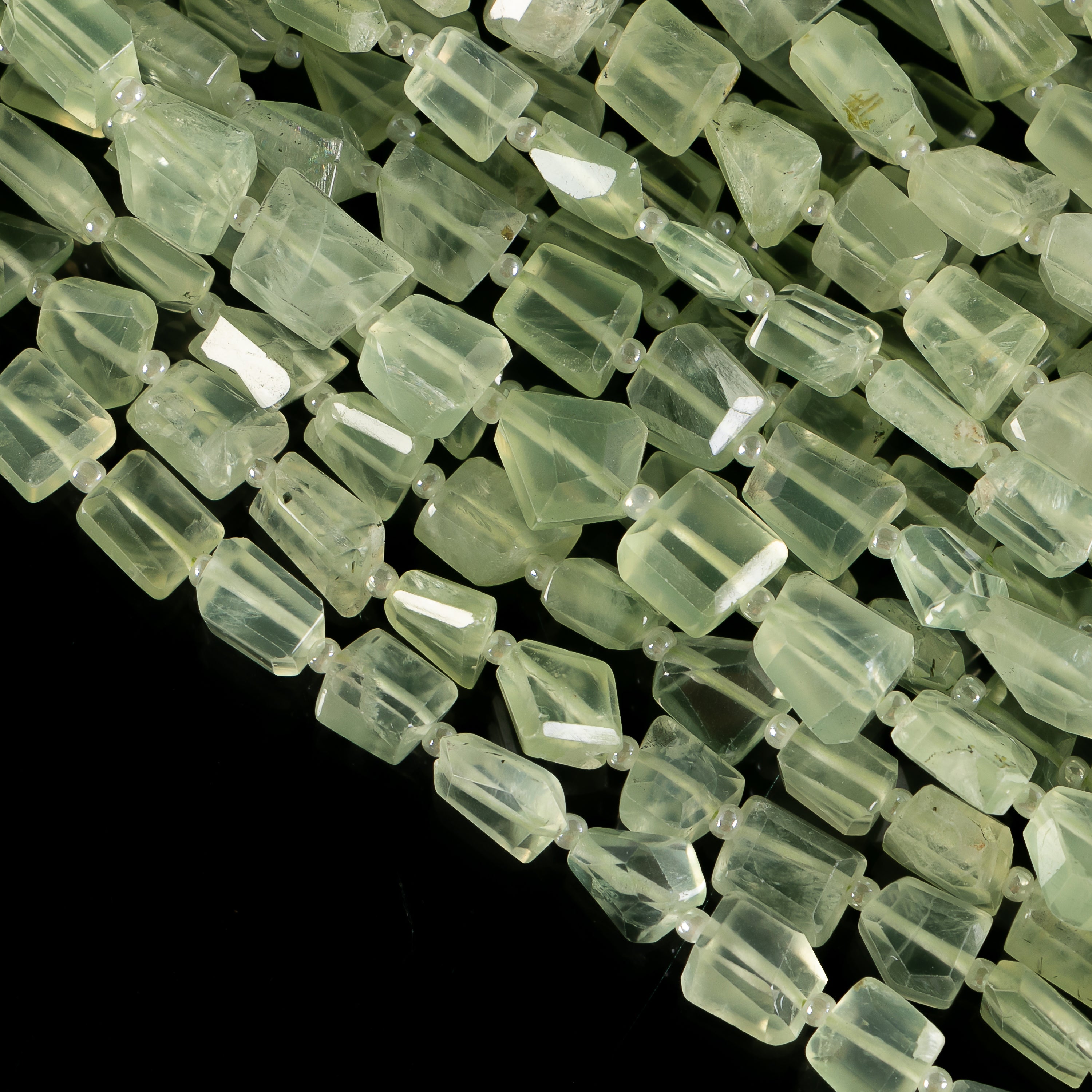14" Natural African Prehnite Faceted Nugget Gemstone Beads Strand-5x6-7x8mm
