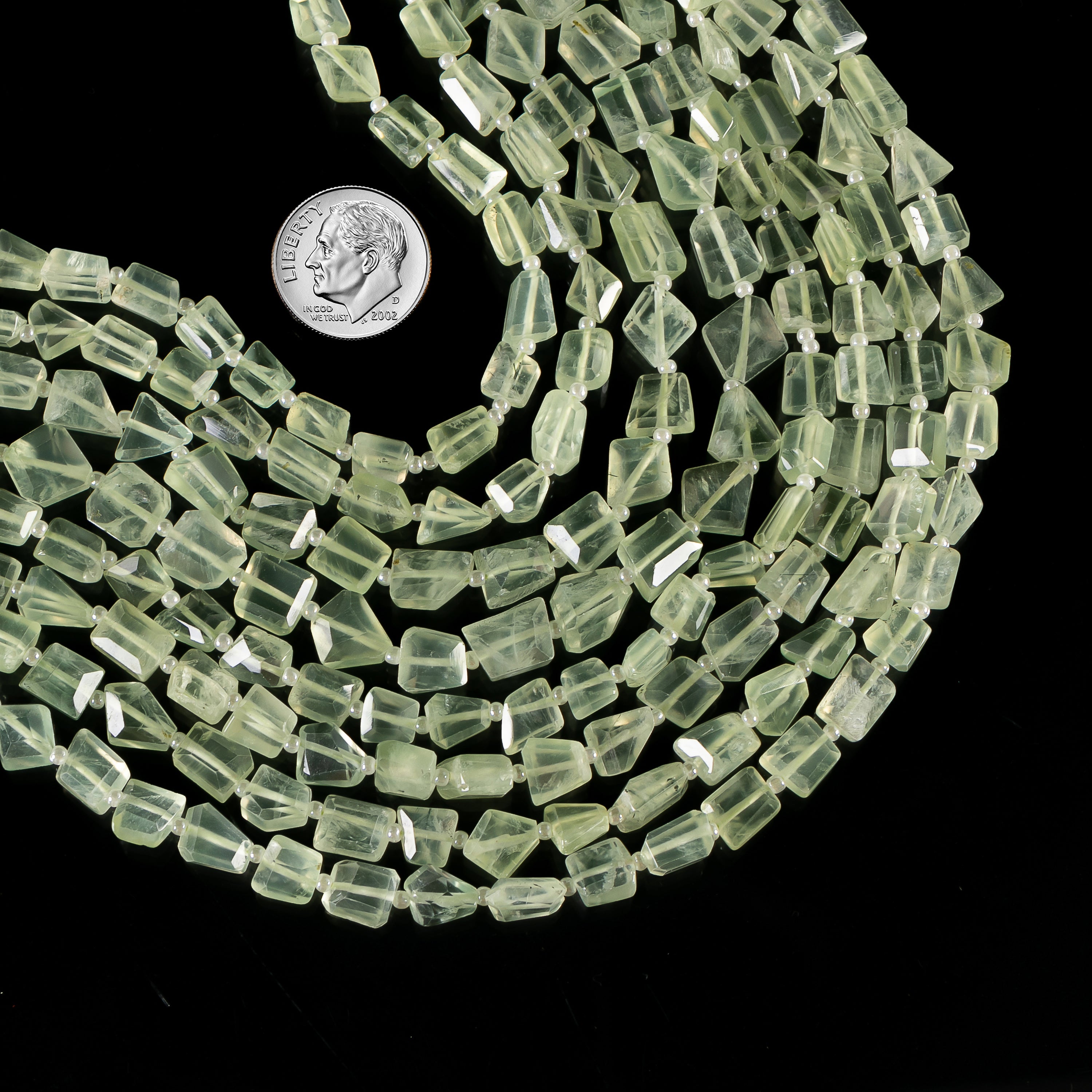 14" Natural African Prehnite Faceted Nugget Gemstone Beads Strand-5x6-7x8mm