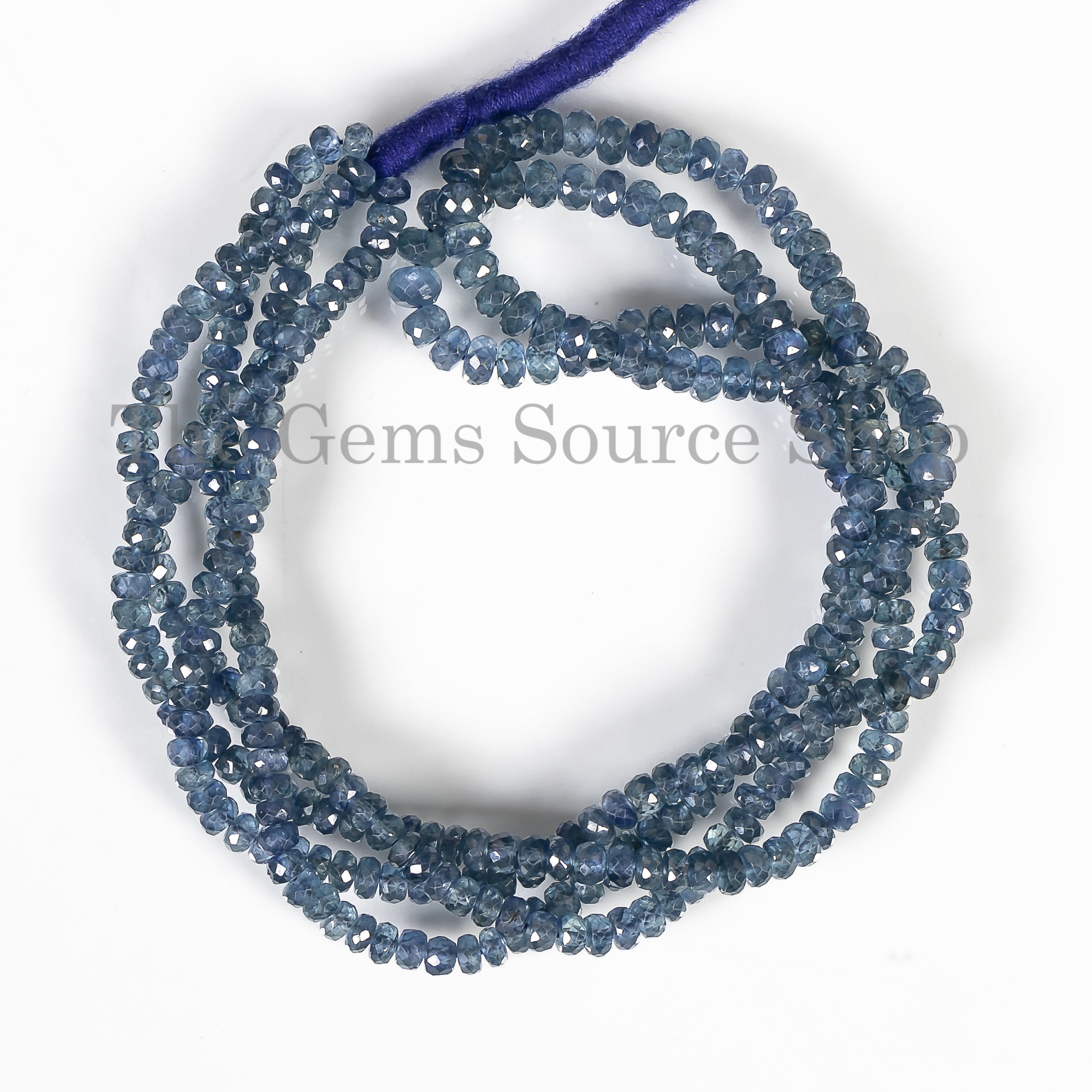 Rondelle Shape Natural Blue Sapphire Faceted Gemstone Beads Strand