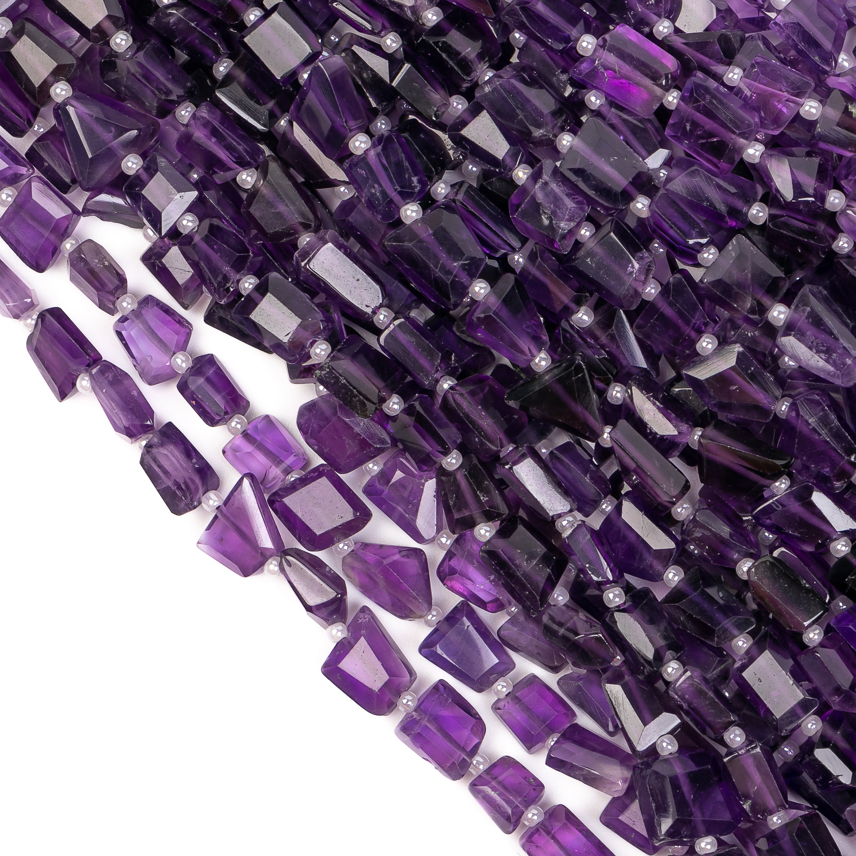 14" African Natural Amethyst Faceted Nugget Gemstone Beads Strand-5x6-7x8mm