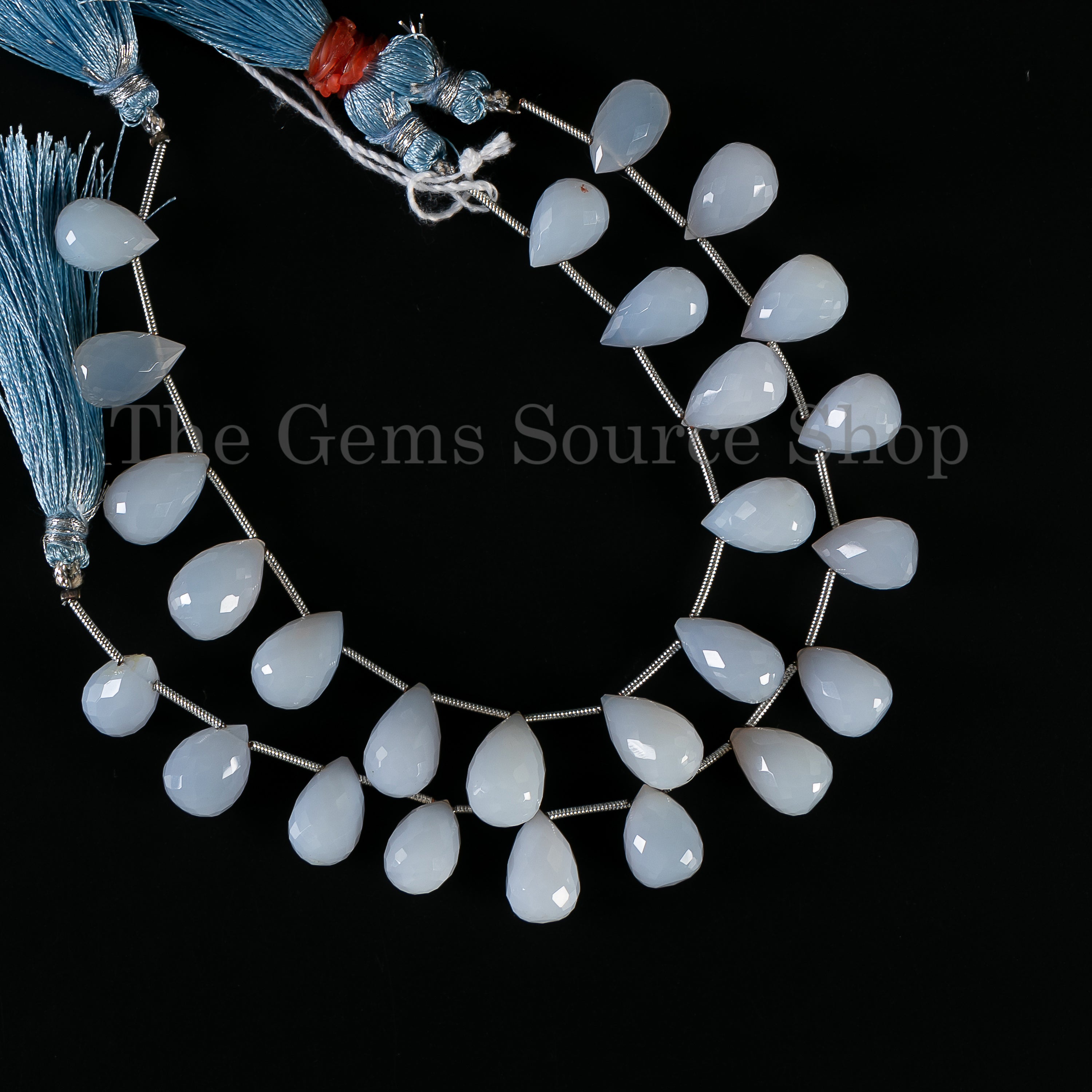 Top Quality Blue Chalcedony 8x12-9x15mm Faceted Drop Shape Wholesale Beads 7" Strand