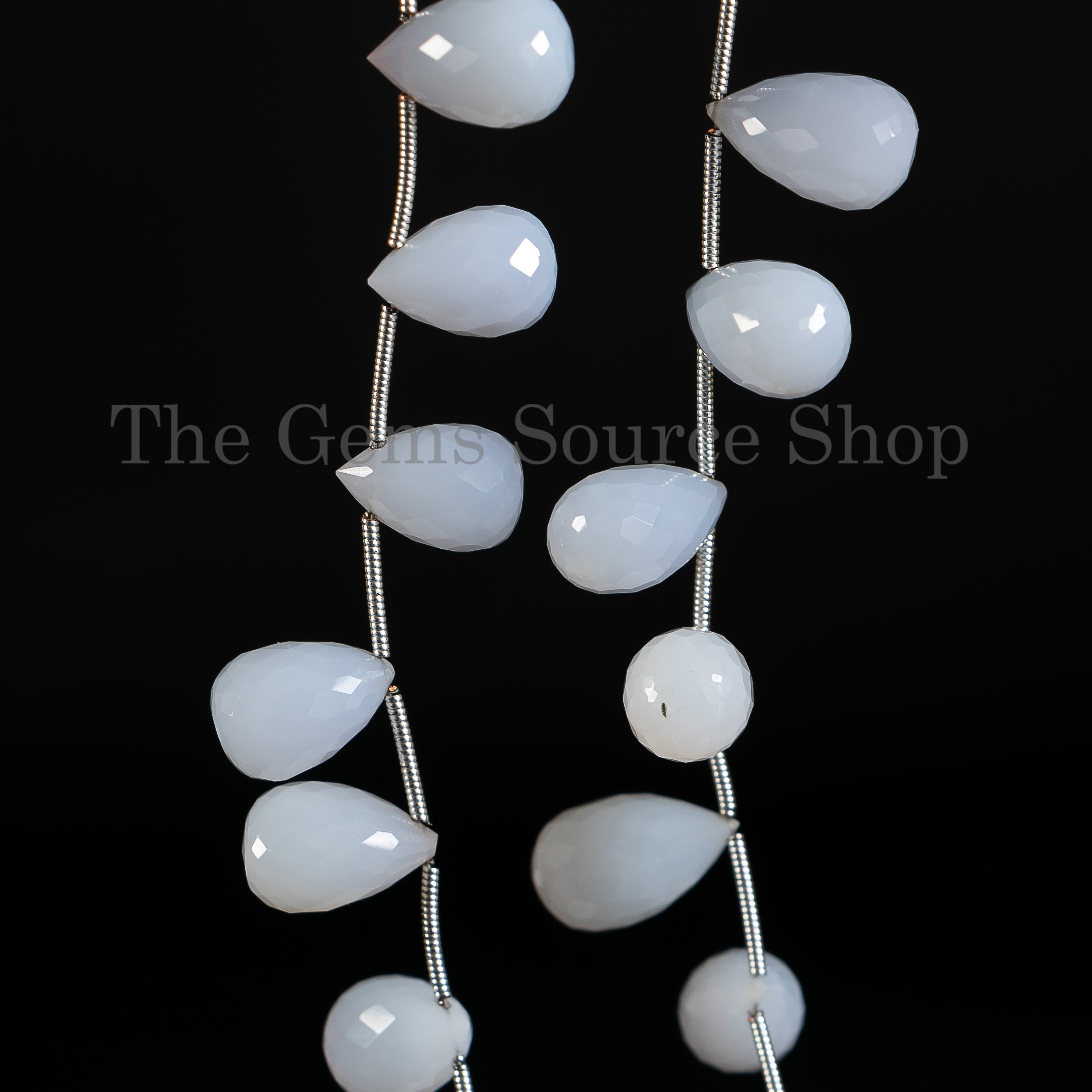 Top Quality Blue Chalcedony 8x12-9x15mm Faceted Drop Shape Wholesale Beads 7" Strand