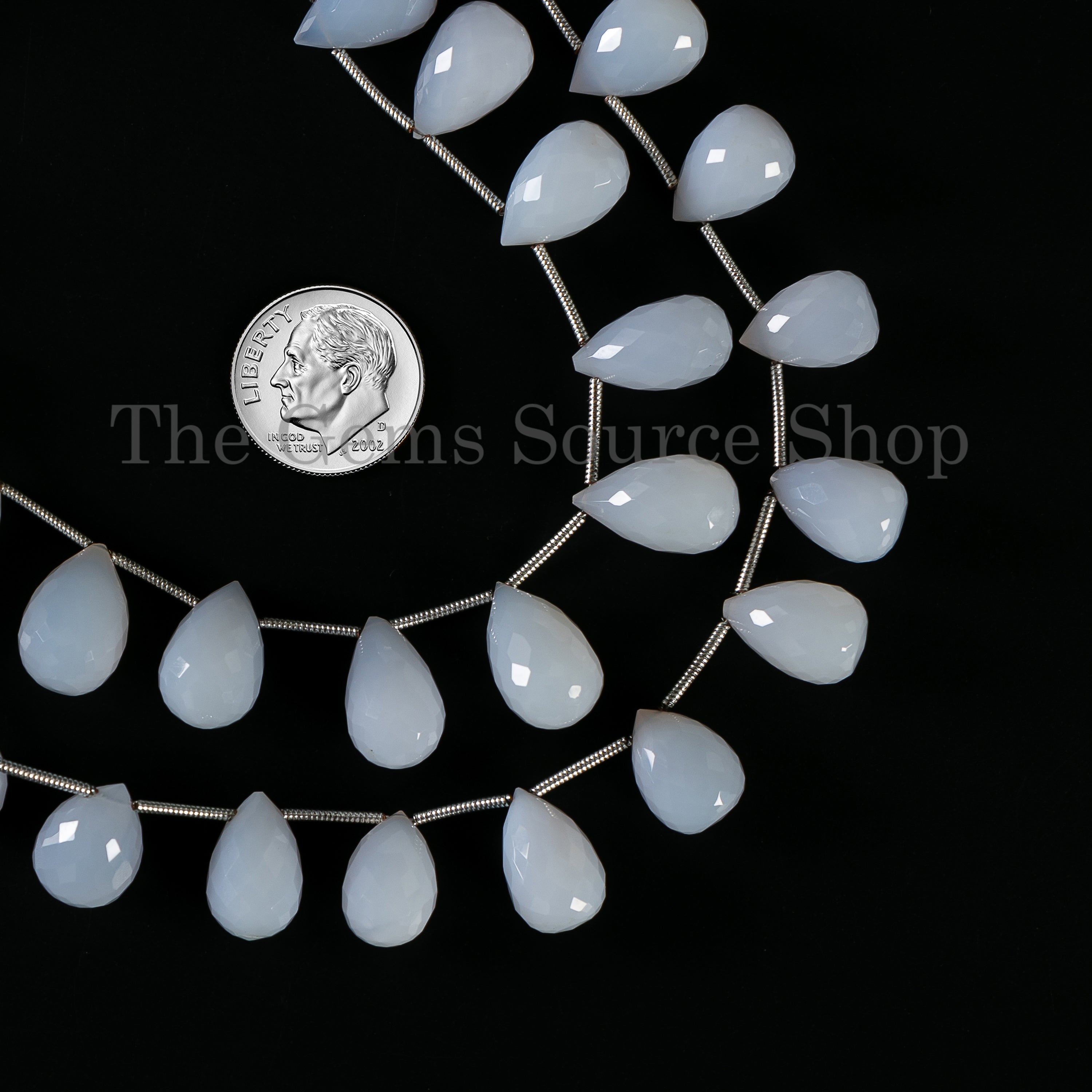 Top Quality Blue Chalcedony 8x12-9x15mm Faceted Drop Shape Wholesale Beads 7" Strand