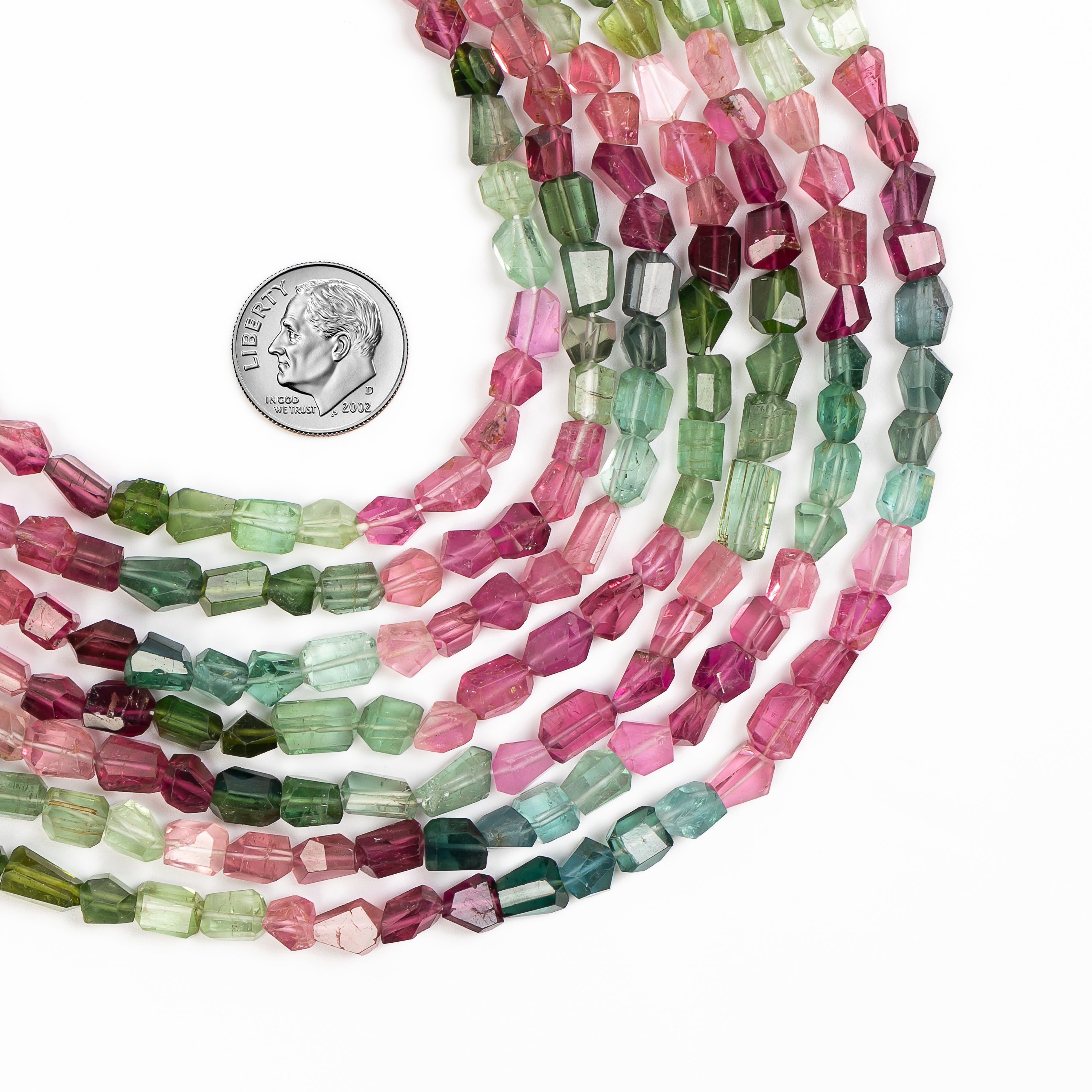 Multi Natural Tourmaline Faceted Nugget Shape 4x5-5x7mm Gemstone Beads 24" Strand