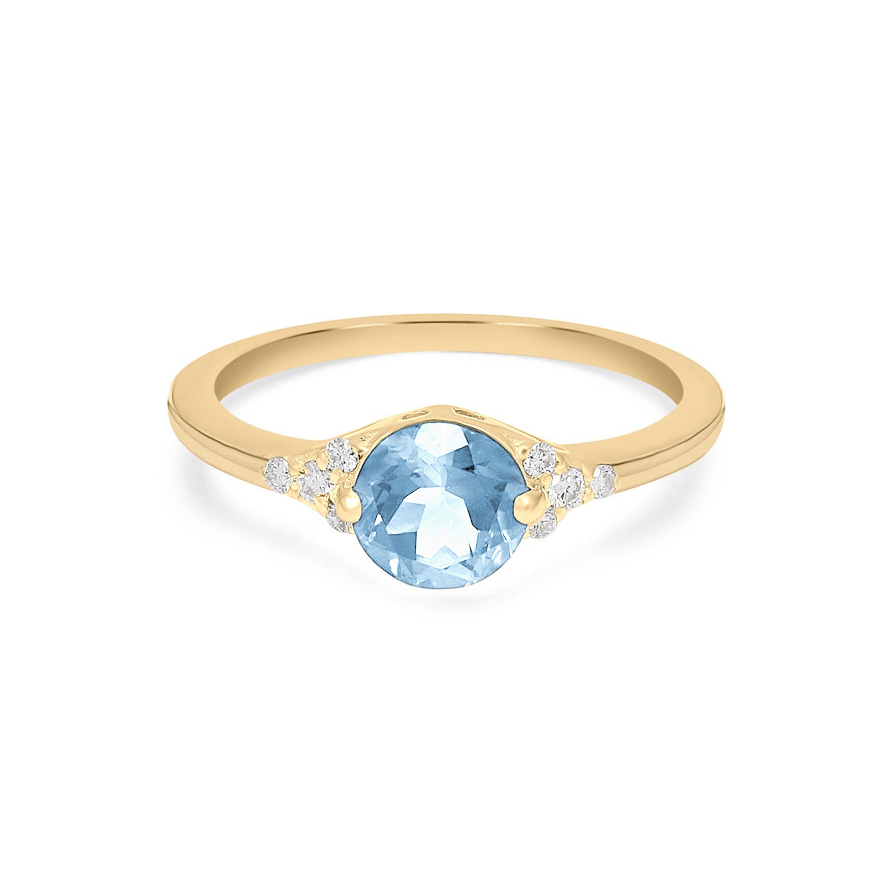 14k 18k Solid Gold Ring, Natural Aquamarine Ring, Diamond Halo Ring, Gift For Girl Friend, Gemstone Ring