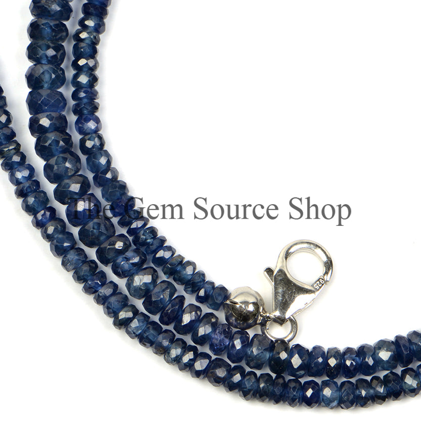 Blue Sapphire Faceted Rondelle Beaded Necklace TGS-2350