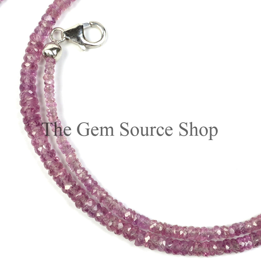 Lavender Sapphire Beads Necklace, Faceted Rondelle Beads Necklace, Silver Lock Sapphire Necklace
