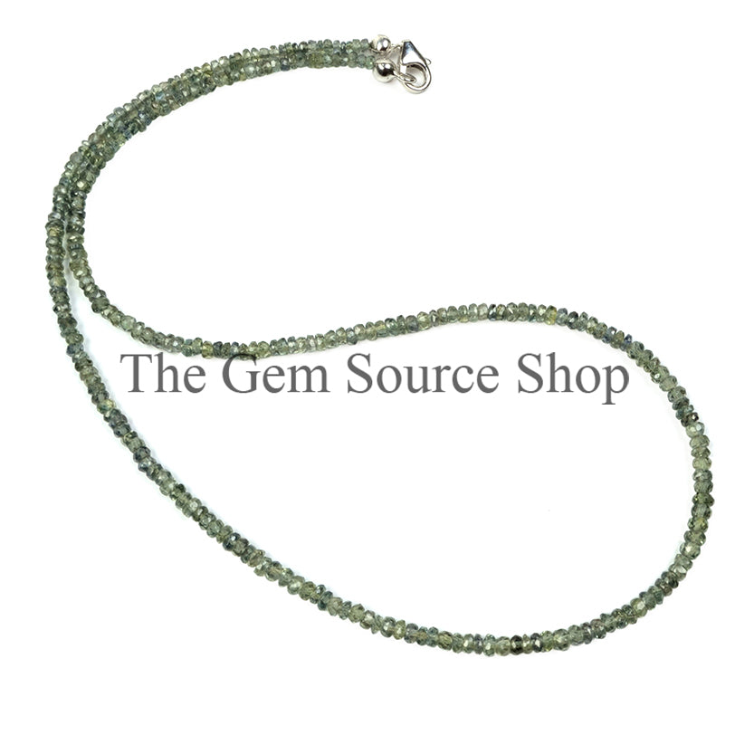 Natural Mint Sapphire Rondelle Shape Beads Necklace TGS-2353