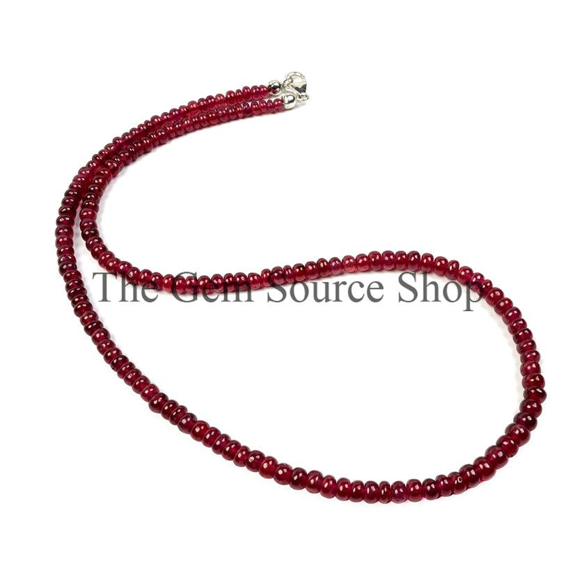Glass Filled Ruby Smooth Rondelle Beads Necklace, Silver Lock Necklace TGS-2354