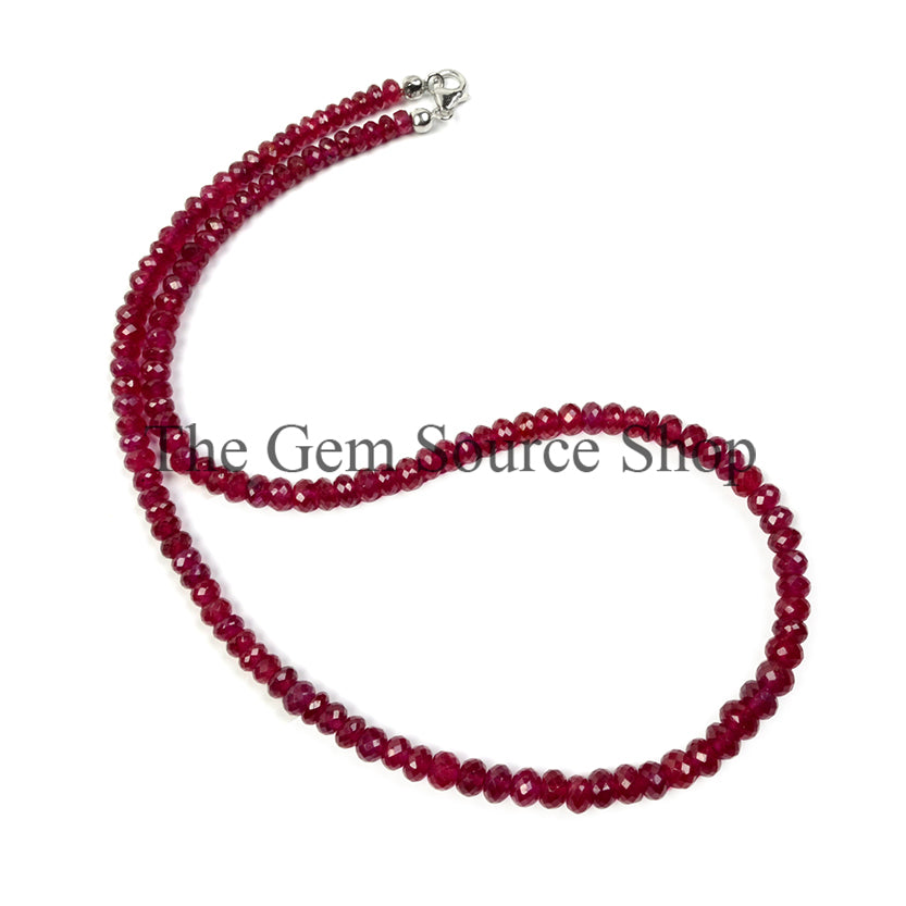 Ruby Beads Necklace, Ruby Faceted Beads Necklace, Ruby Rondelle Beads Necklace, Wholesale Jewelry