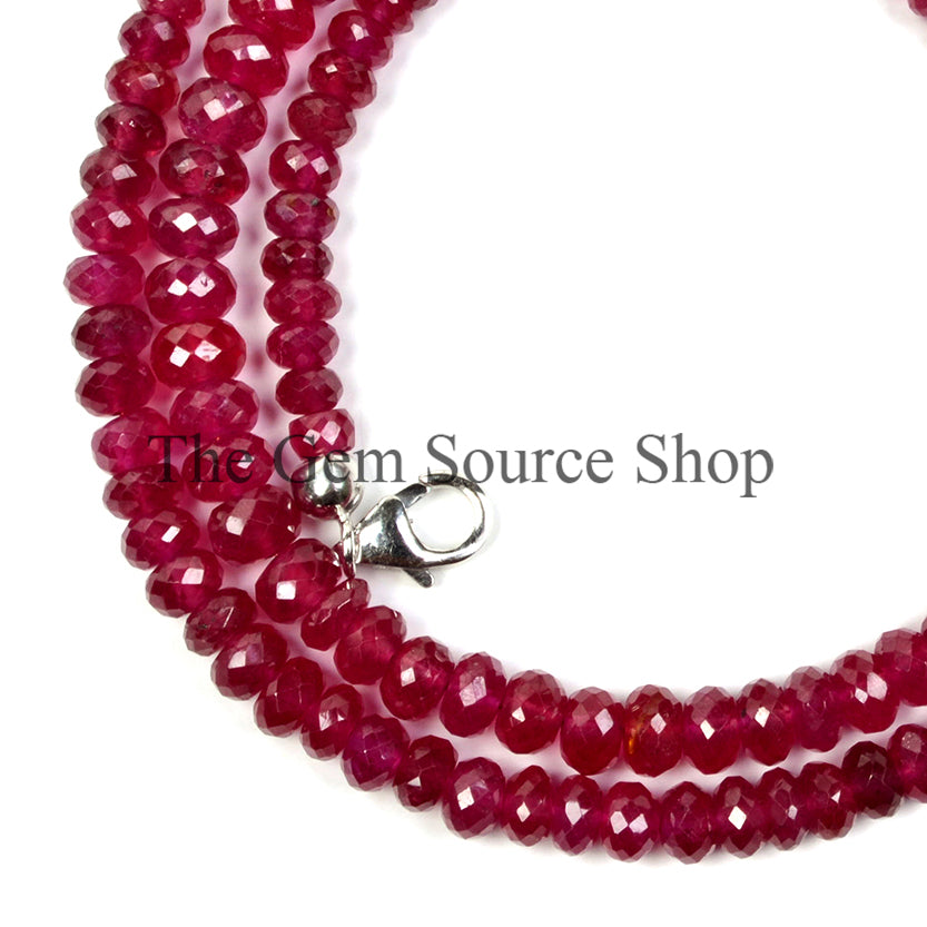 Ruby Beads Necklace, Ruby Faceted Beads Necklace, Ruby Rondelle Beads Necklace, Wholesale Jewelry