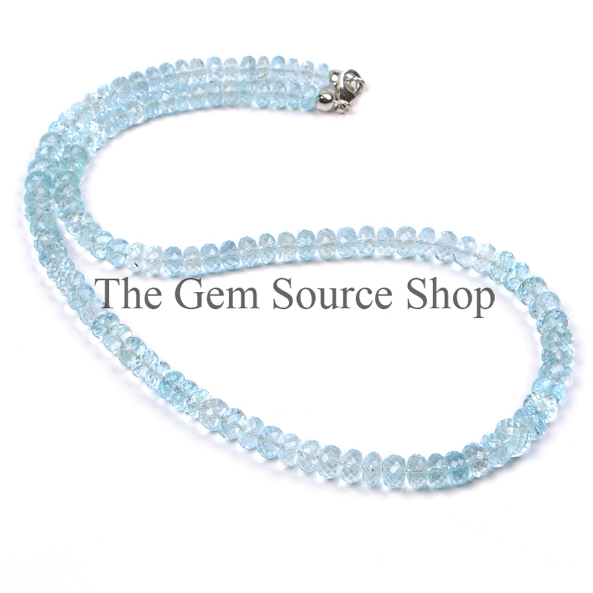 Natural Aquamarine Faceted Rondelle Beads Necklace TGS-2358