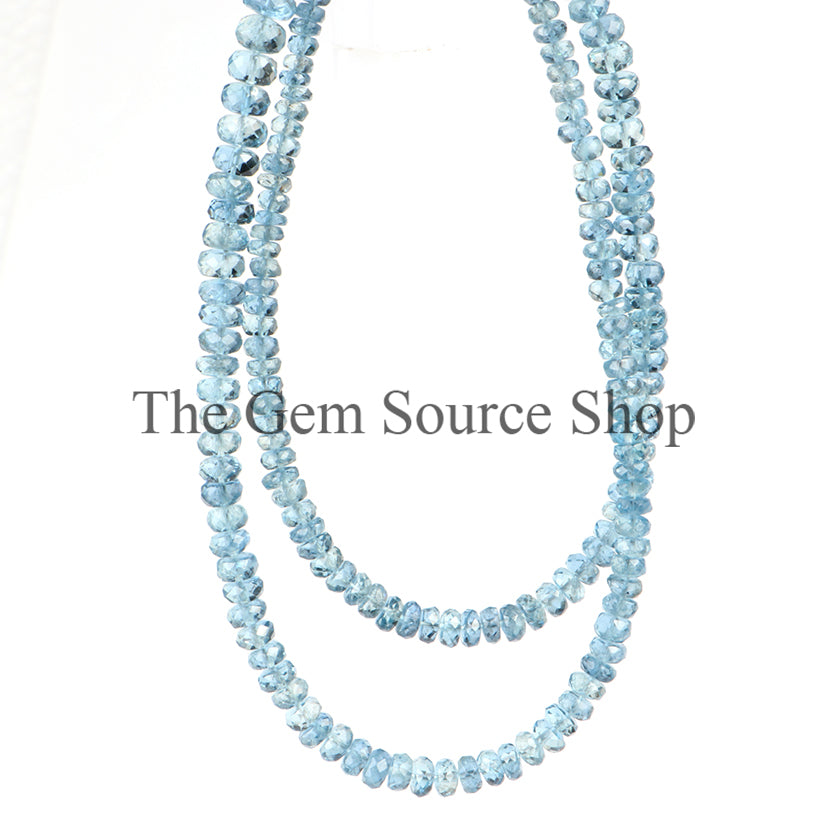 Natural Aquamarine Beads Necklace, Aquamarine Faceted Necklace, Aquamarine Rondelle Beads Necklace