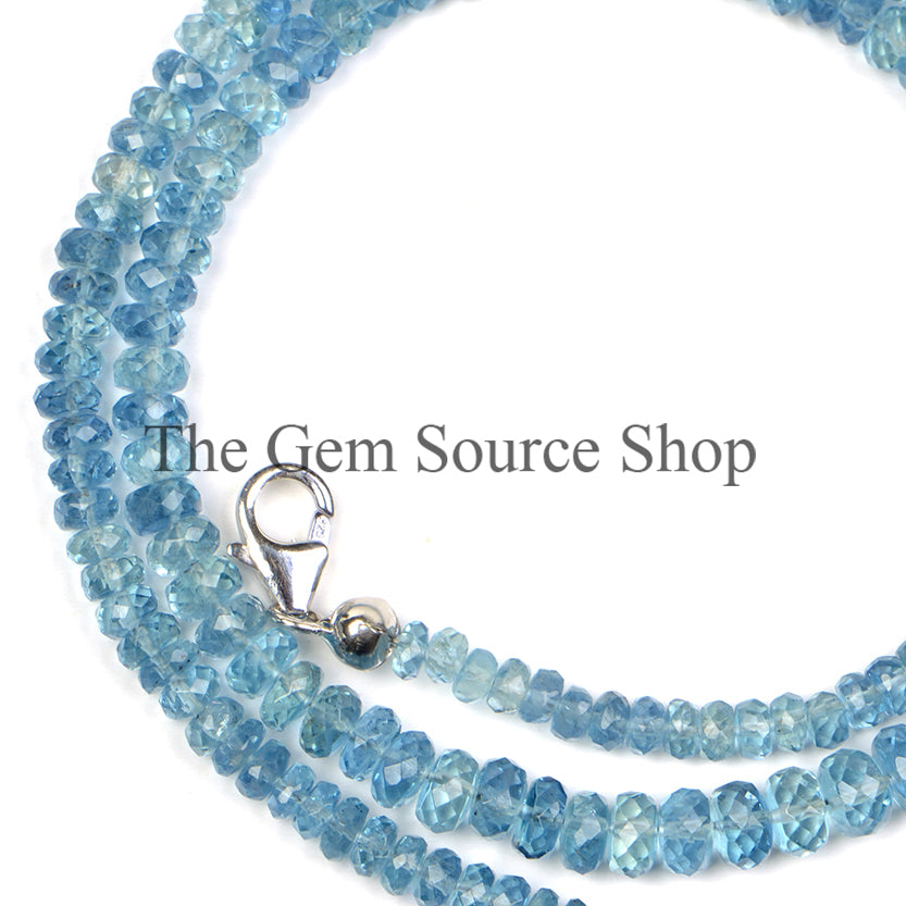Natural Aquamarine Beads Necklace, Aquamarine Faceted Necklace, Aquamarine Rondelle Beads Necklace
