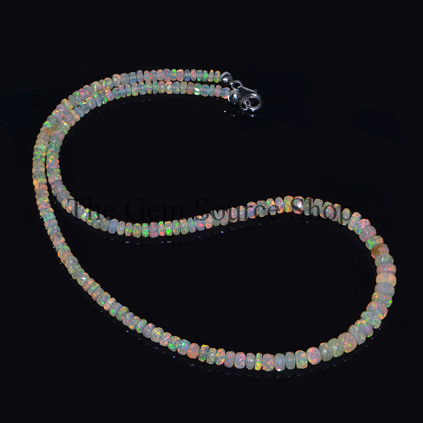 Top Quality Ethiopian Opal Necklace, Ethiopian Opal Faceted Rondelle Beads Necklace, AAA Quality