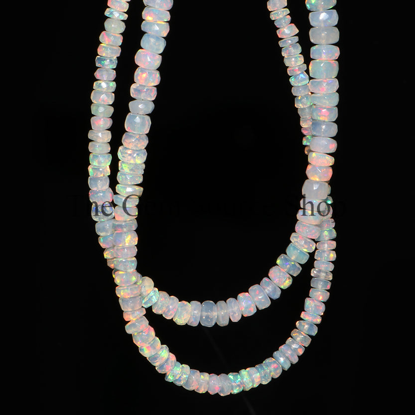 Natural Ethiopian Opal Faceted Rondelle Shape Beaded Necklace TGS-2362