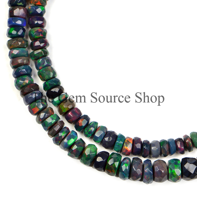 Black Opal Faceted Rondelle Shape Beaded Necklace TGS-2365