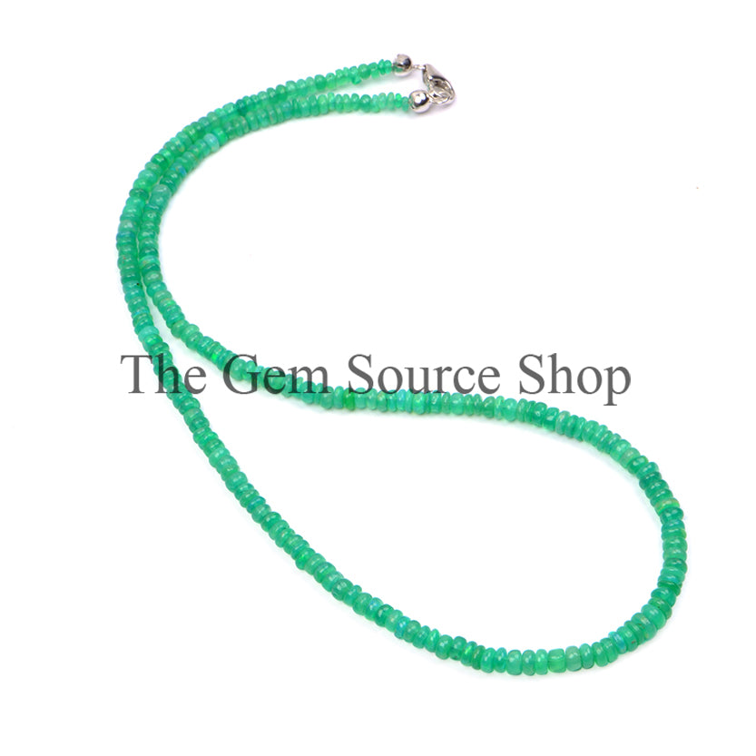 Green Ethiopian Opal Smooth Rondelle Beads Necklace TGS-2367